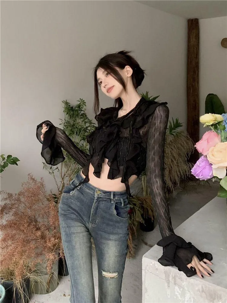 Gothic Lace Crop Top Transparent Cardigan