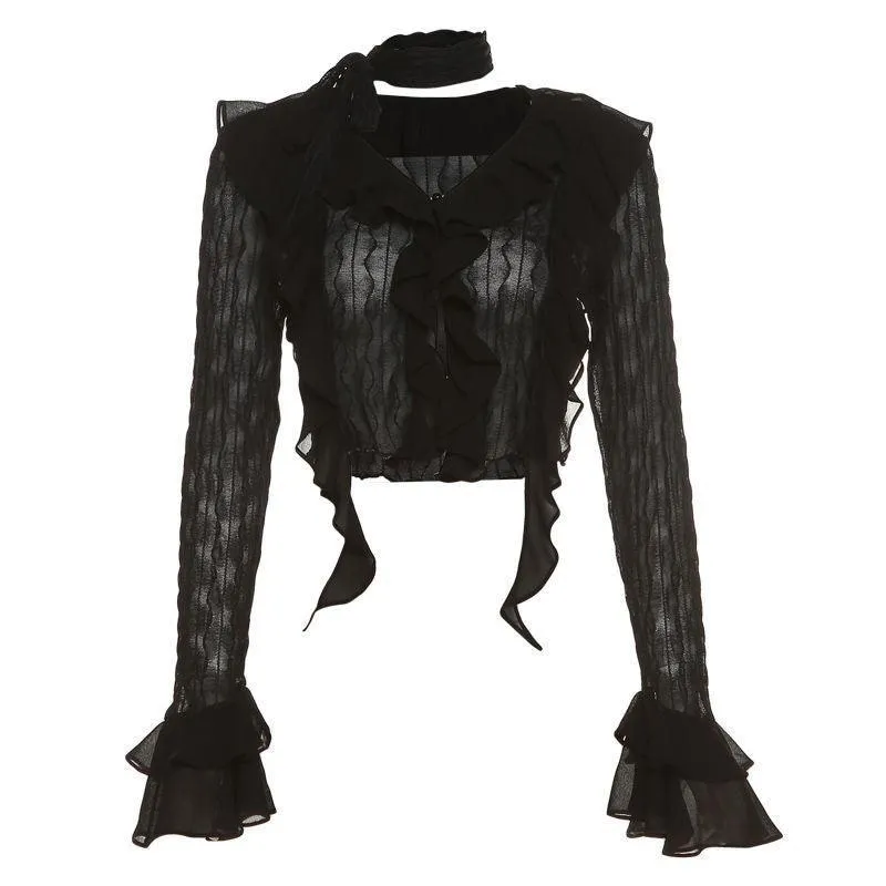 Gothic Lace Crop Top Transparent Cardigan