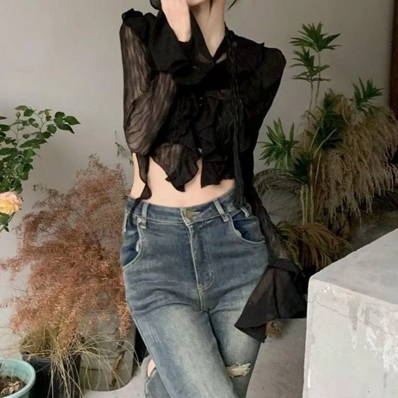 Gothic Lace Crop Top Transparent Cardigan