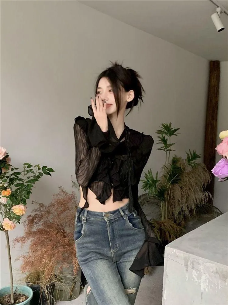 Gothic Lace Crop Top Transparent Cardigan