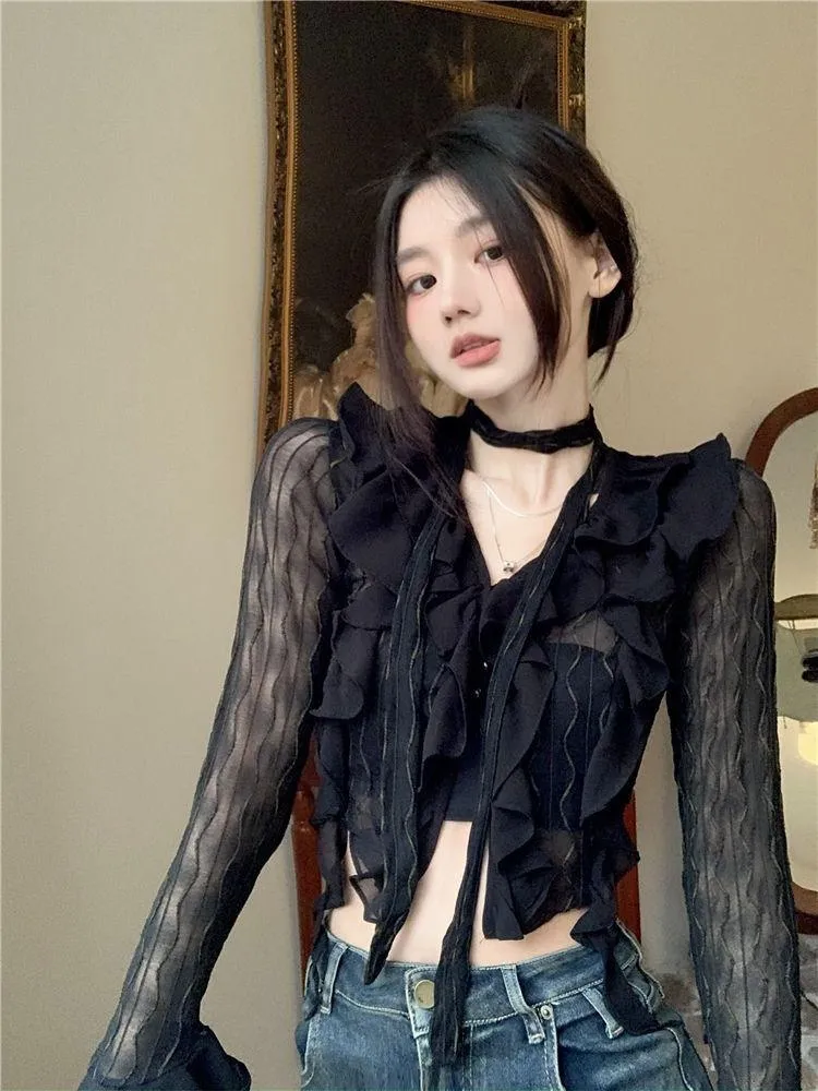 Gothic Lace Crop Top Transparent Cardigan