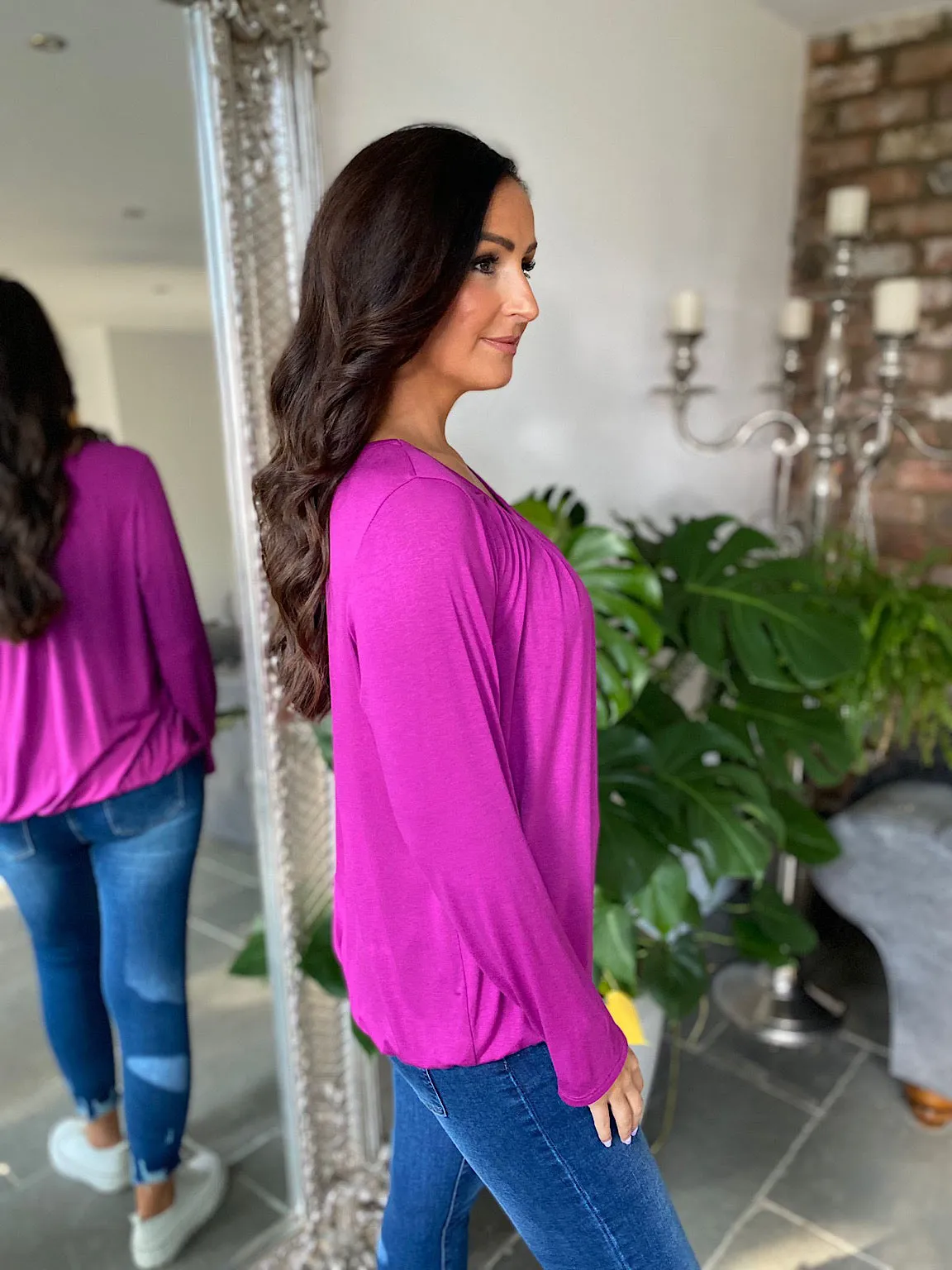 Grape Ruched Basic Top Angel