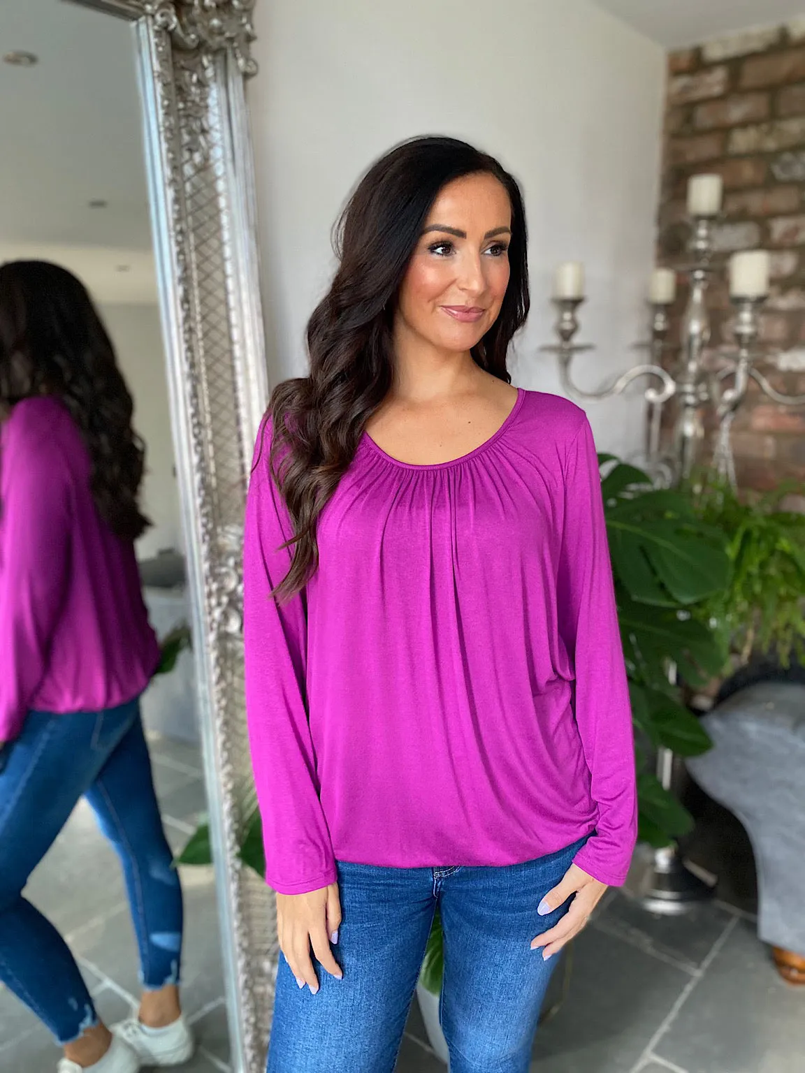 Grape Ruched Basic Top Angel