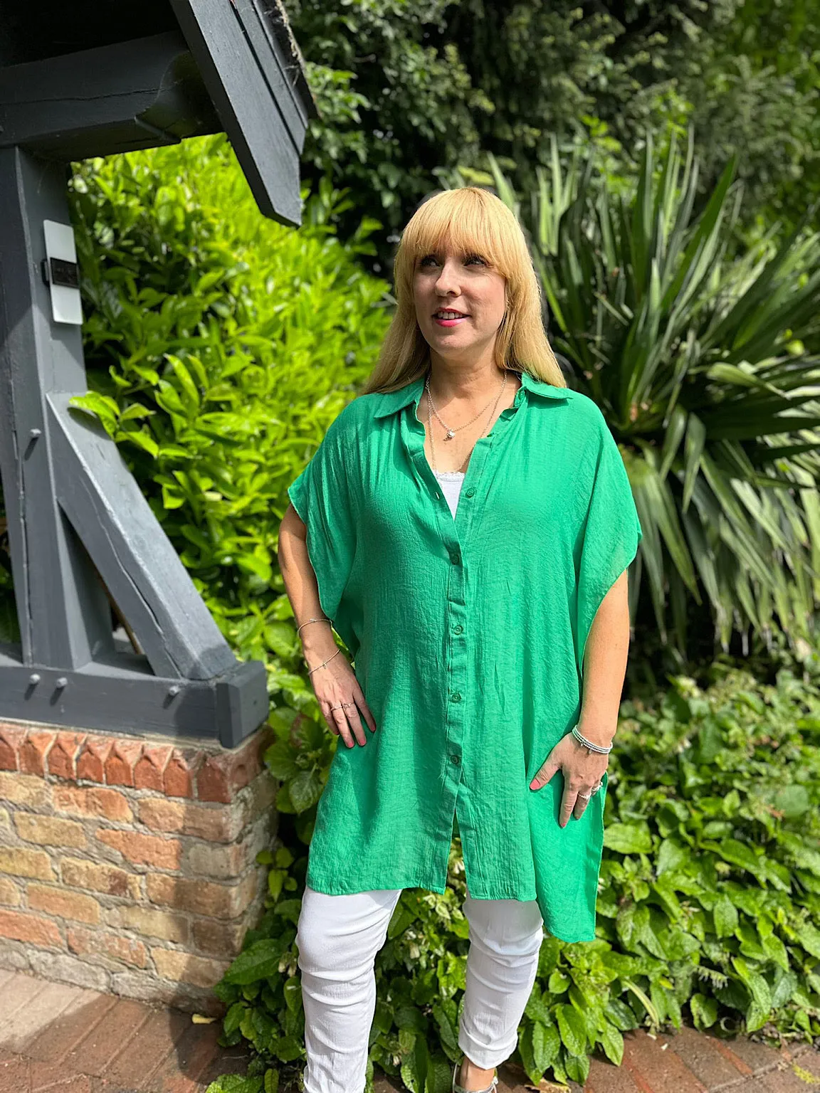 Green Lightweight Batwing Blouse Cleo