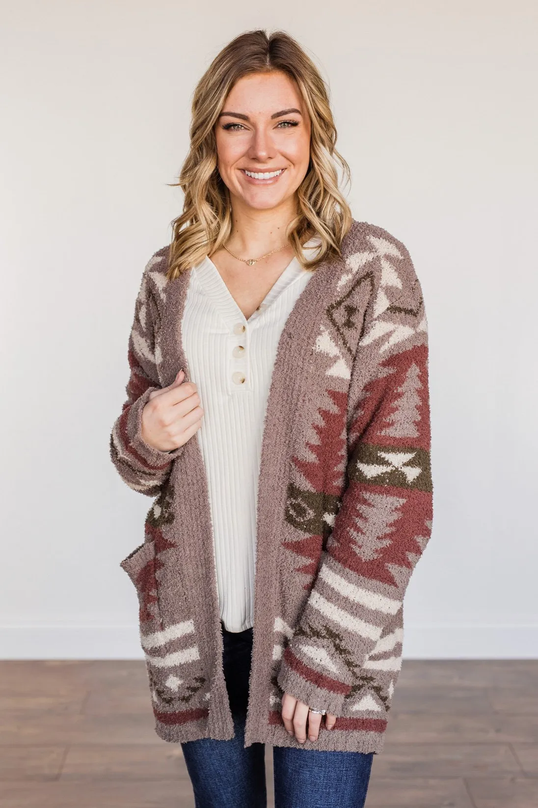 Hard to Forget Aztec Cardigan- Mocha