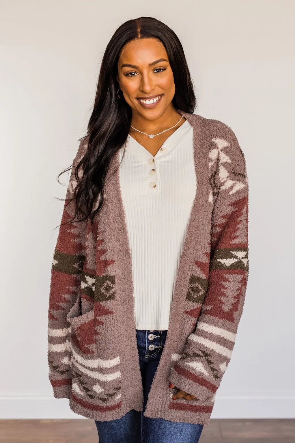 Hard to Forget Aztec Cardigan- Mocha