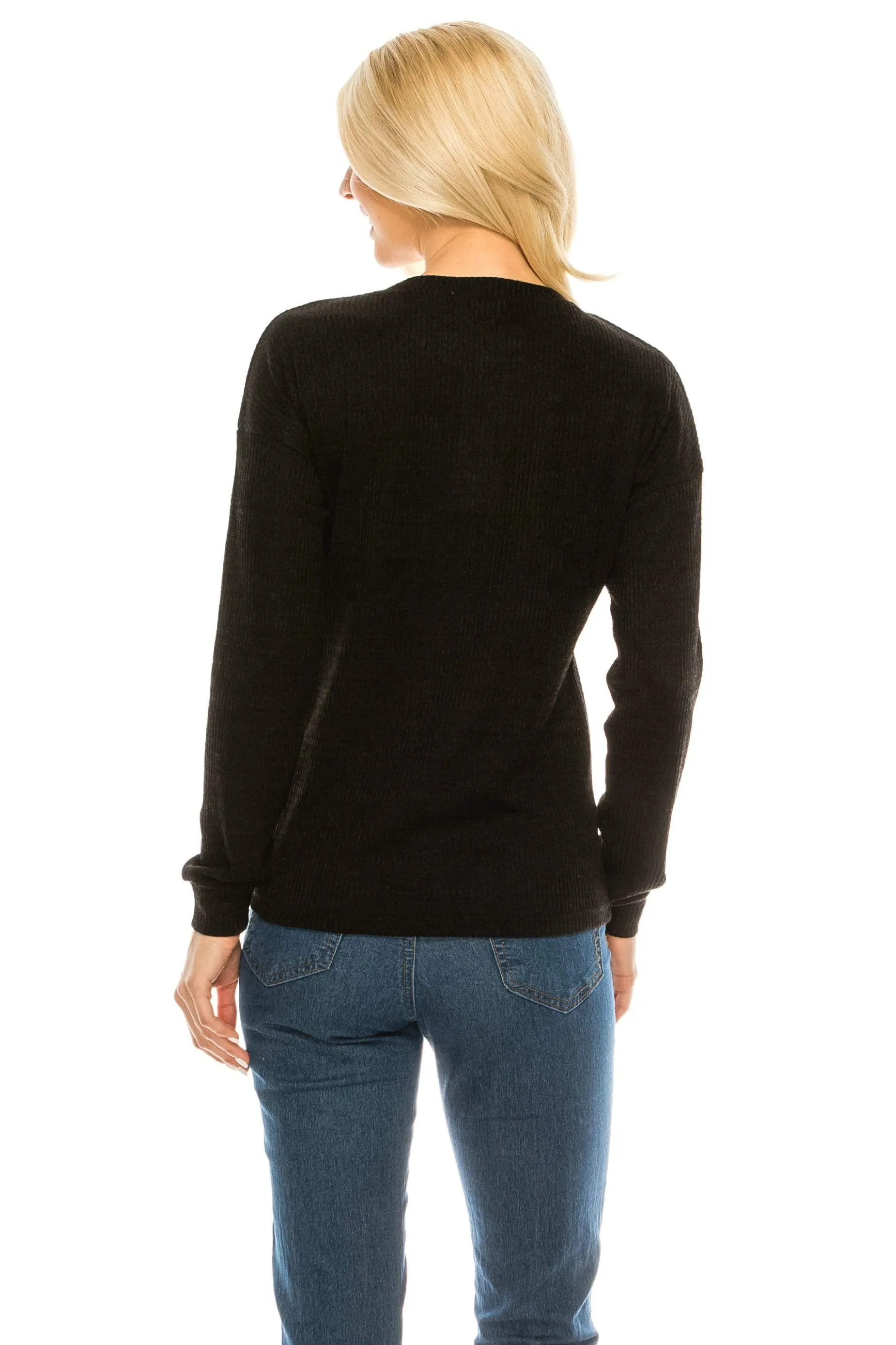 Haute Edition Women's Rib Kit Henley Top with Front Pocket