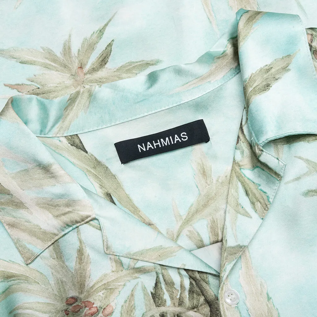 Hemp Leaves Silk S/S Button Down - Hemp Print