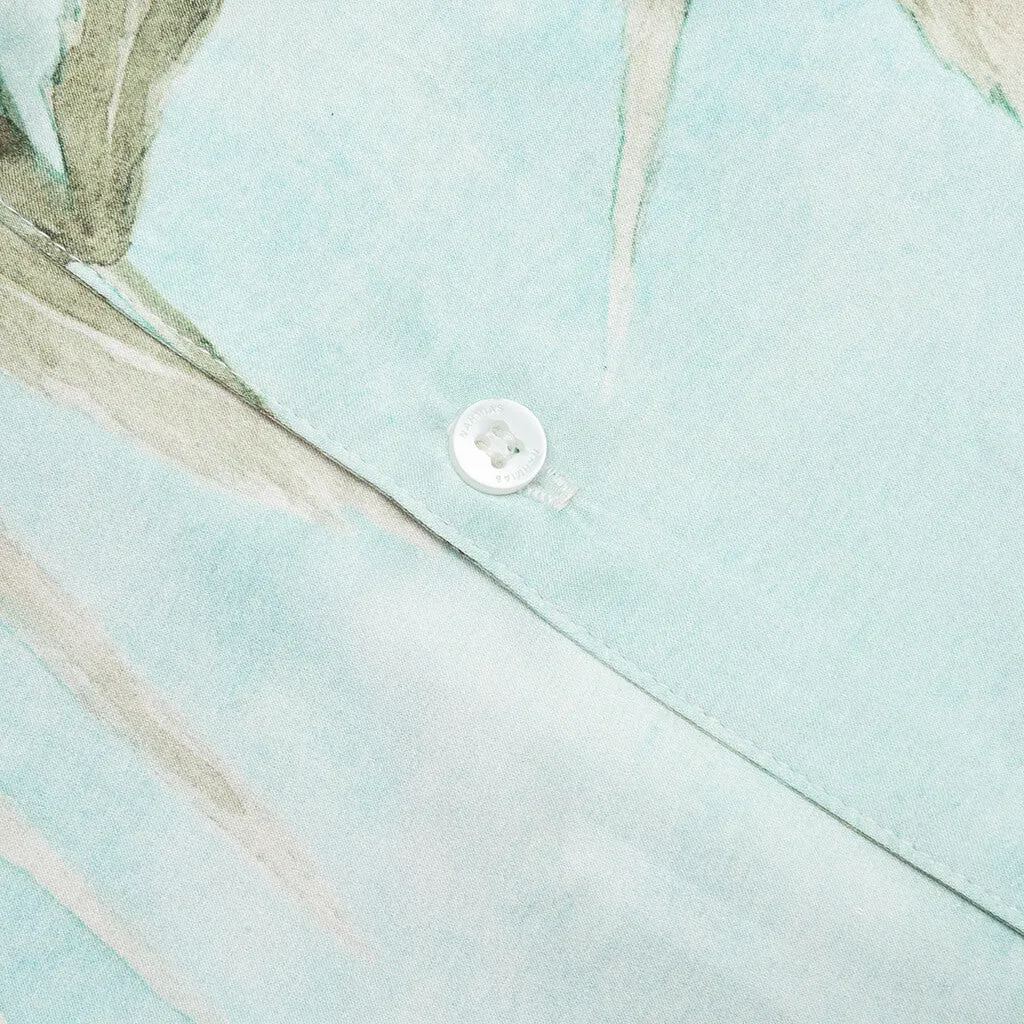 Hemp Leaves Silk S/S Button Down - Hemp Print