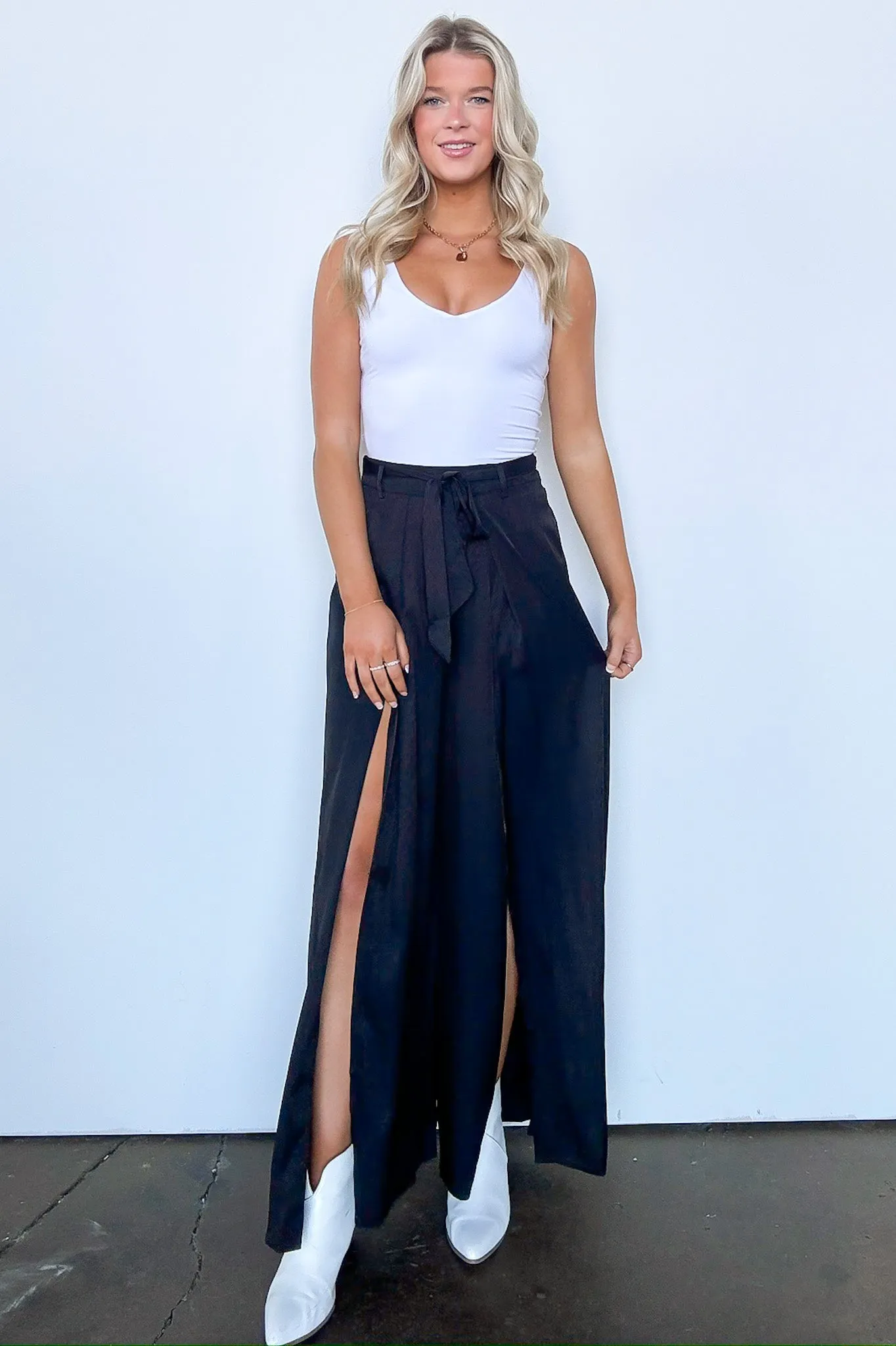 Impressive Perfection Front Slit Flowy Pants - FINAL SALE