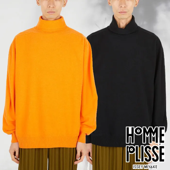 ISSEY MIYAKE  |Wool Long Sleeves Plain Sweaters