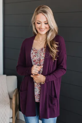 Just A Feeling Knit Cardigan- Eggplant