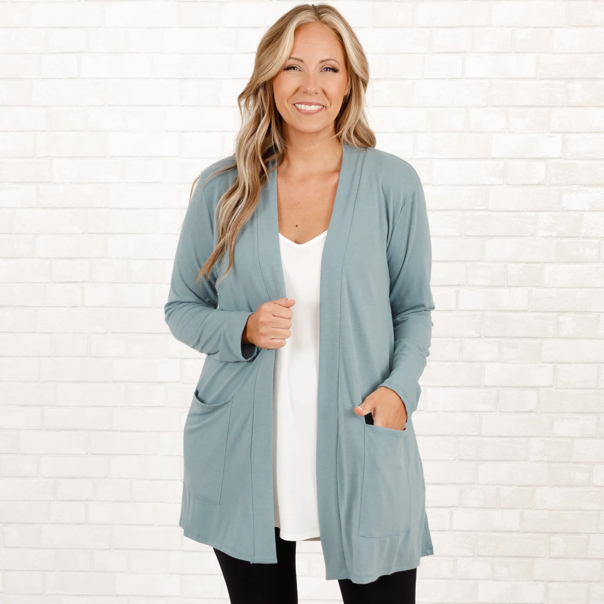 Kindness and Compassion Cardigan, Blue Grey