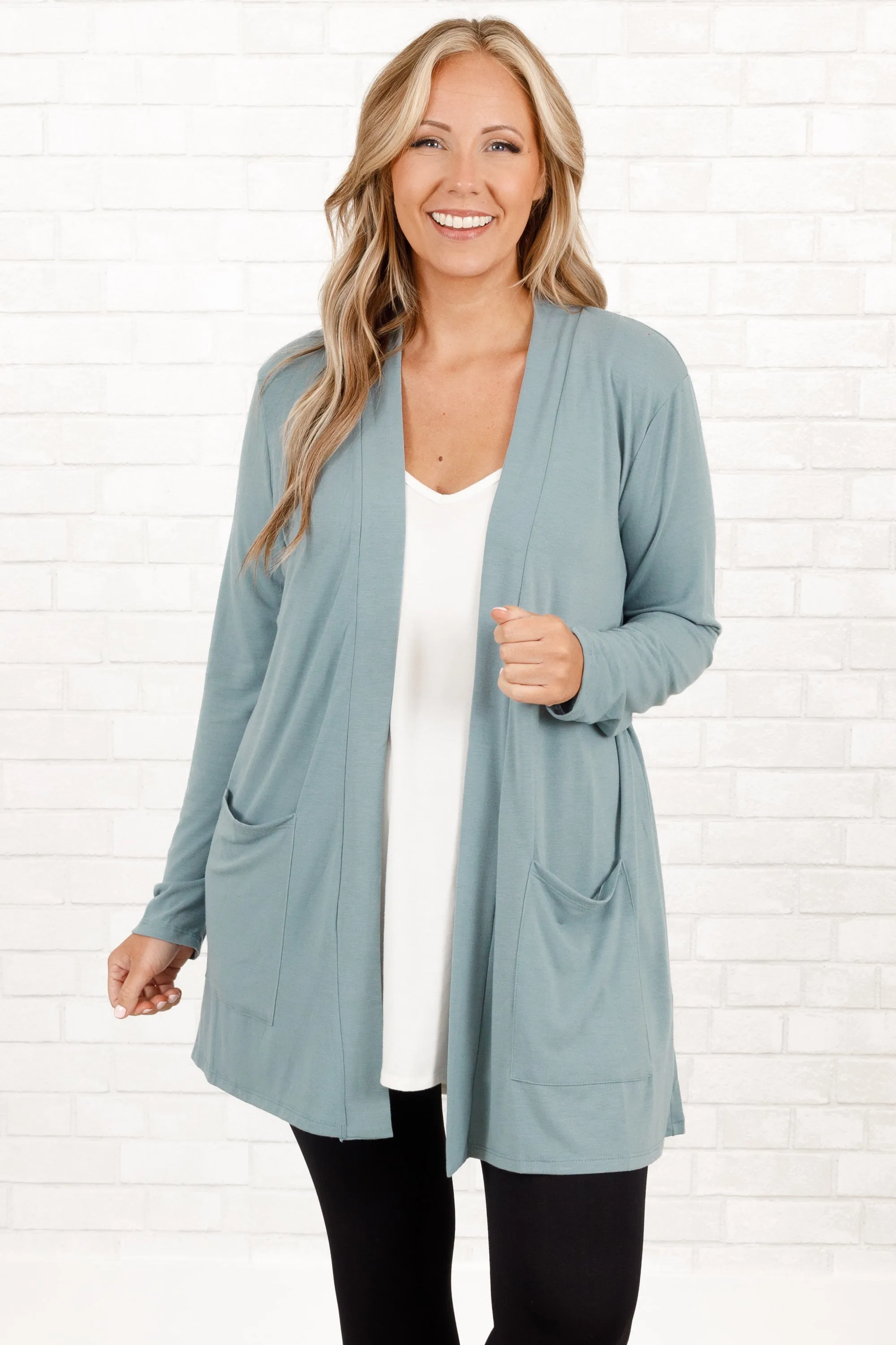 Kindness and Compassion Cardigan, Blue Grey