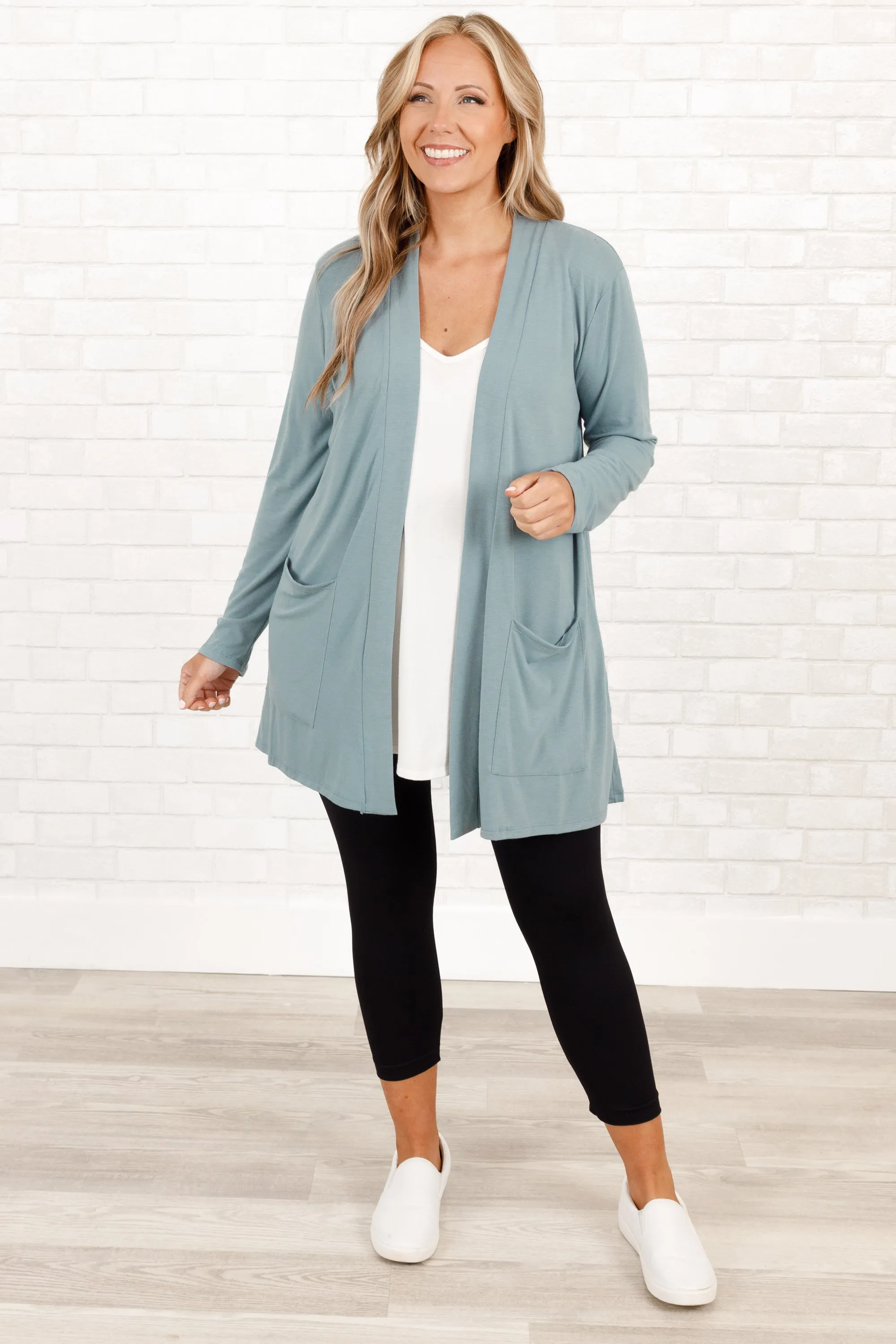 Kindness and Compassion Cardigan, Blue Grey