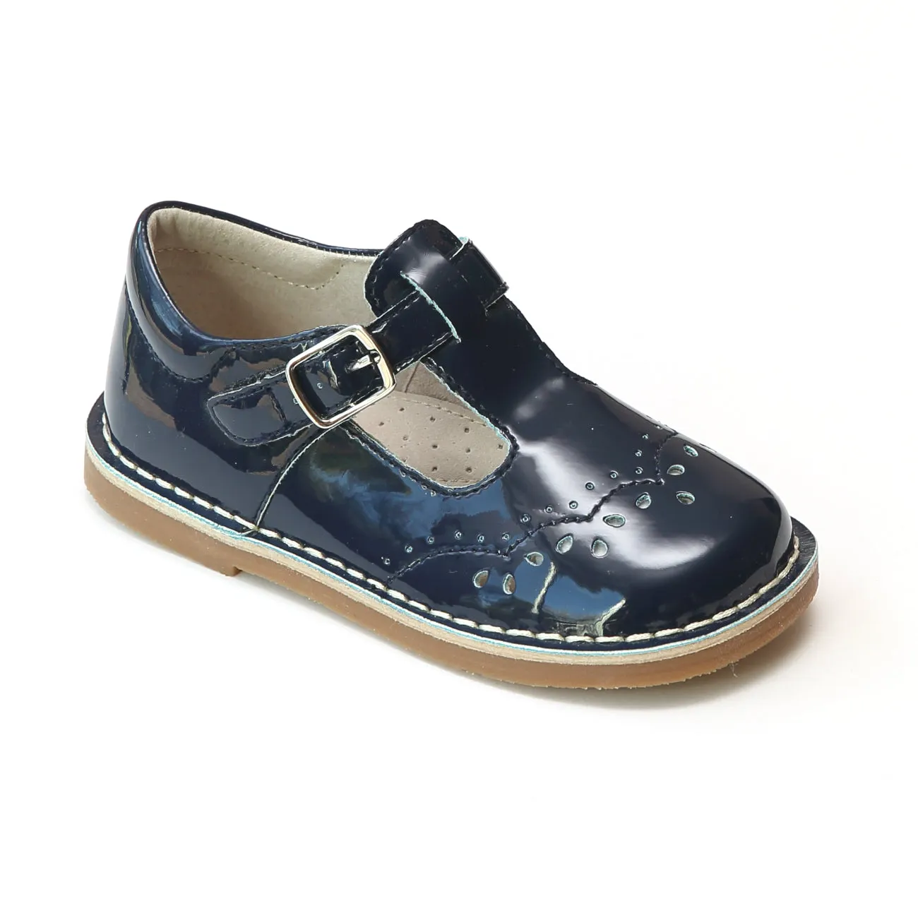 L'Amour Girls T-Strap Stitch Down Teardrop Mary Janes