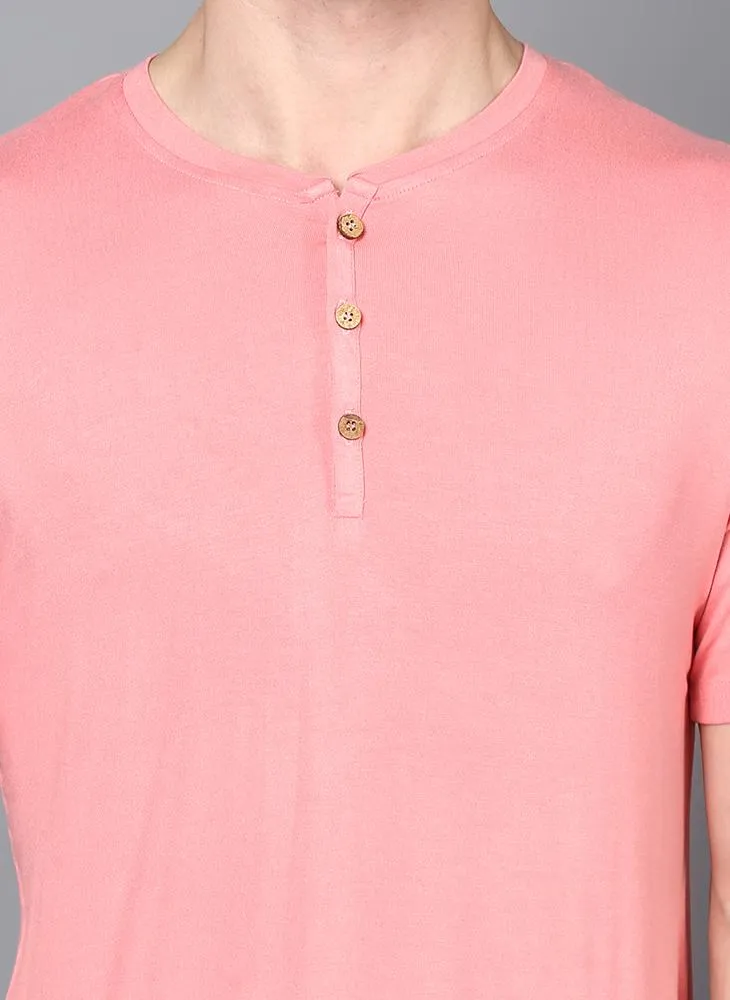 Light Pink Half Sleeve Henley Collar T-Shirt