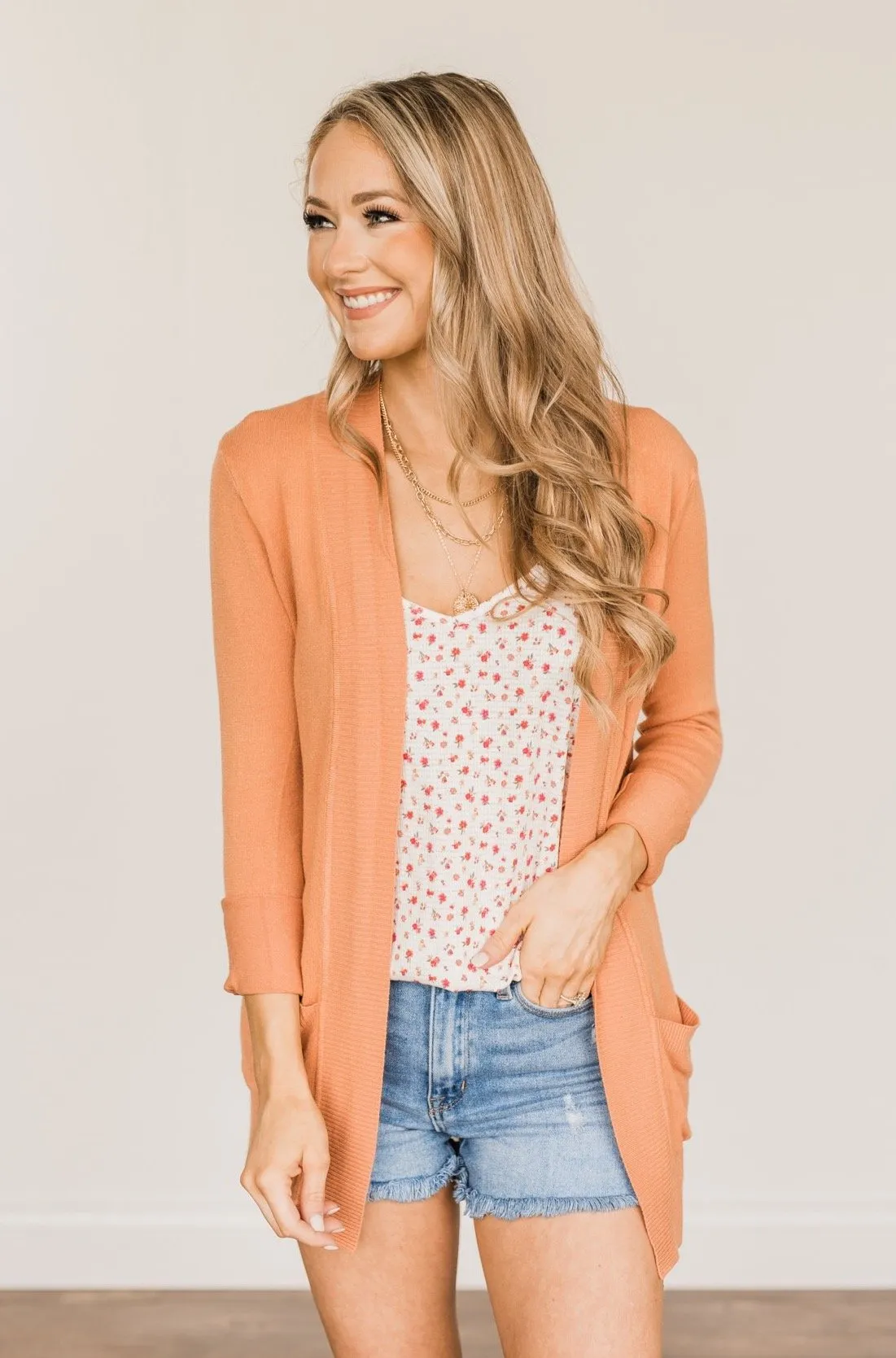 Light Weight Open Front Cardigan- Papaya