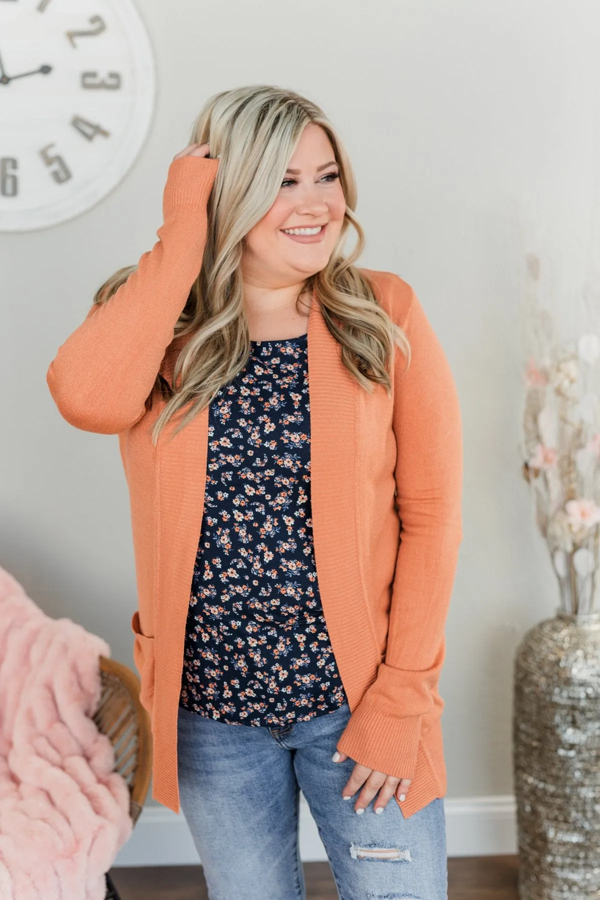 Light Weight Open Front Cardigan- Papaya