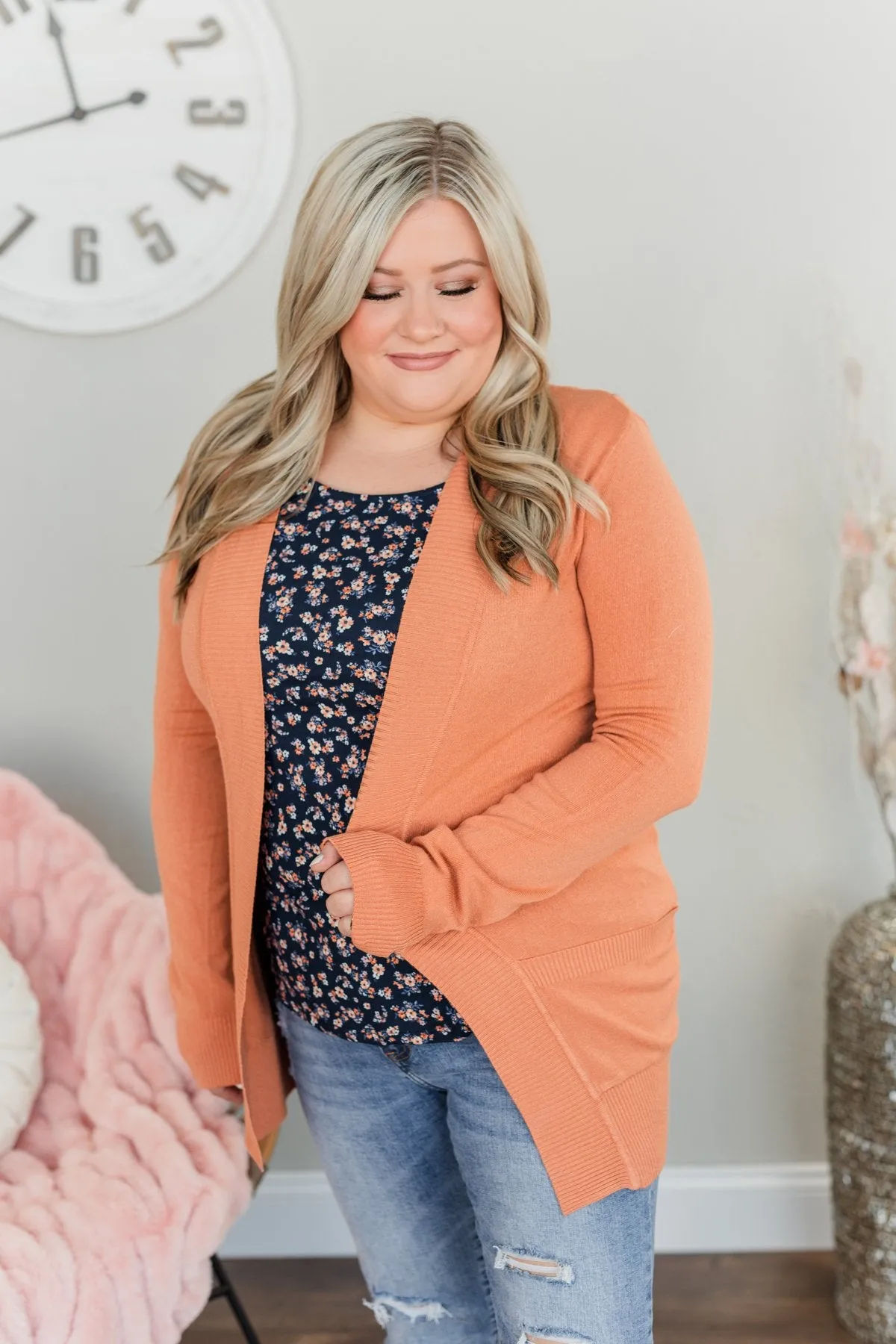 Light Weight Open Front Cardigan- Papaya