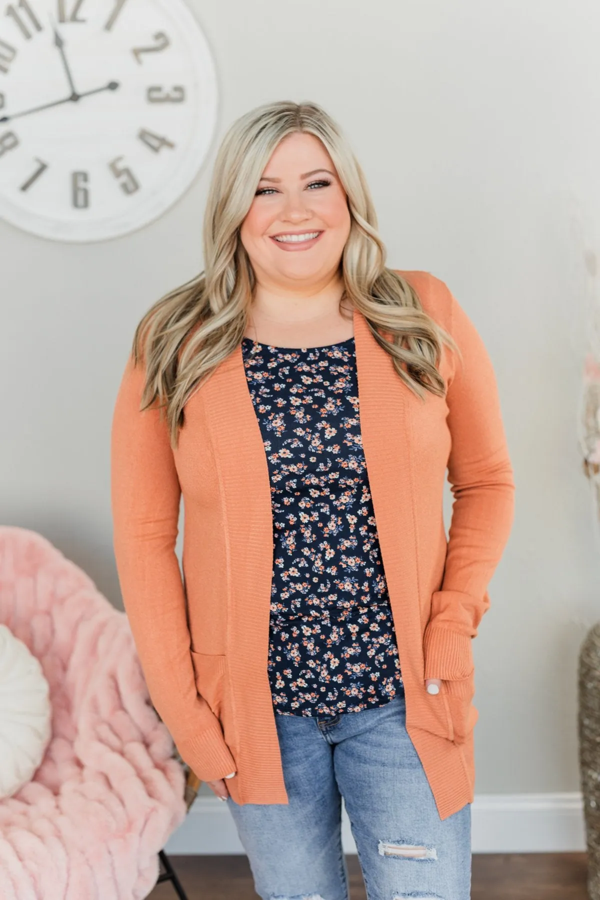 Light Weight Open Front Cardigan- Papaya