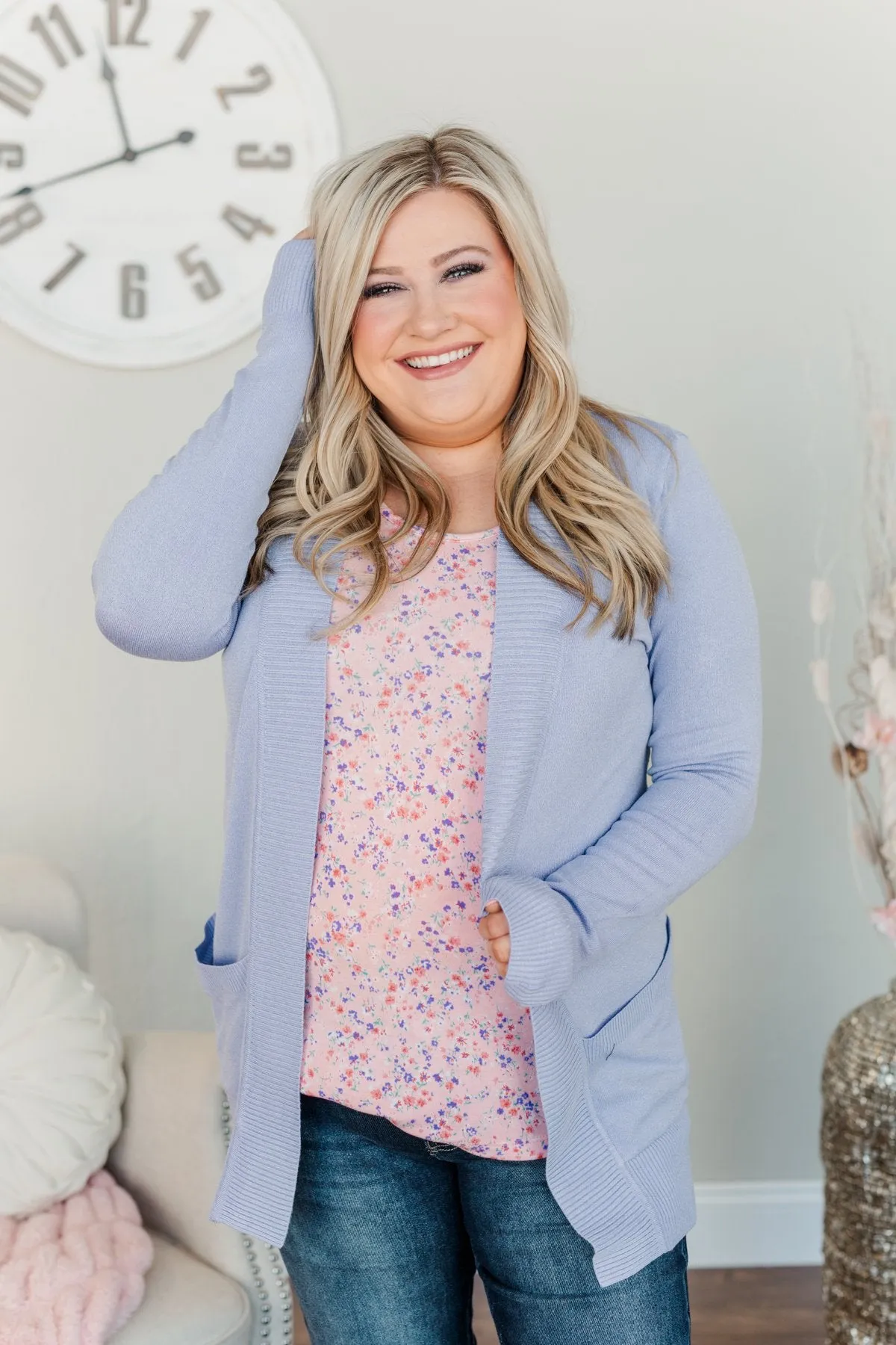 Light Weight Open Front Cardigan- Periwinkle