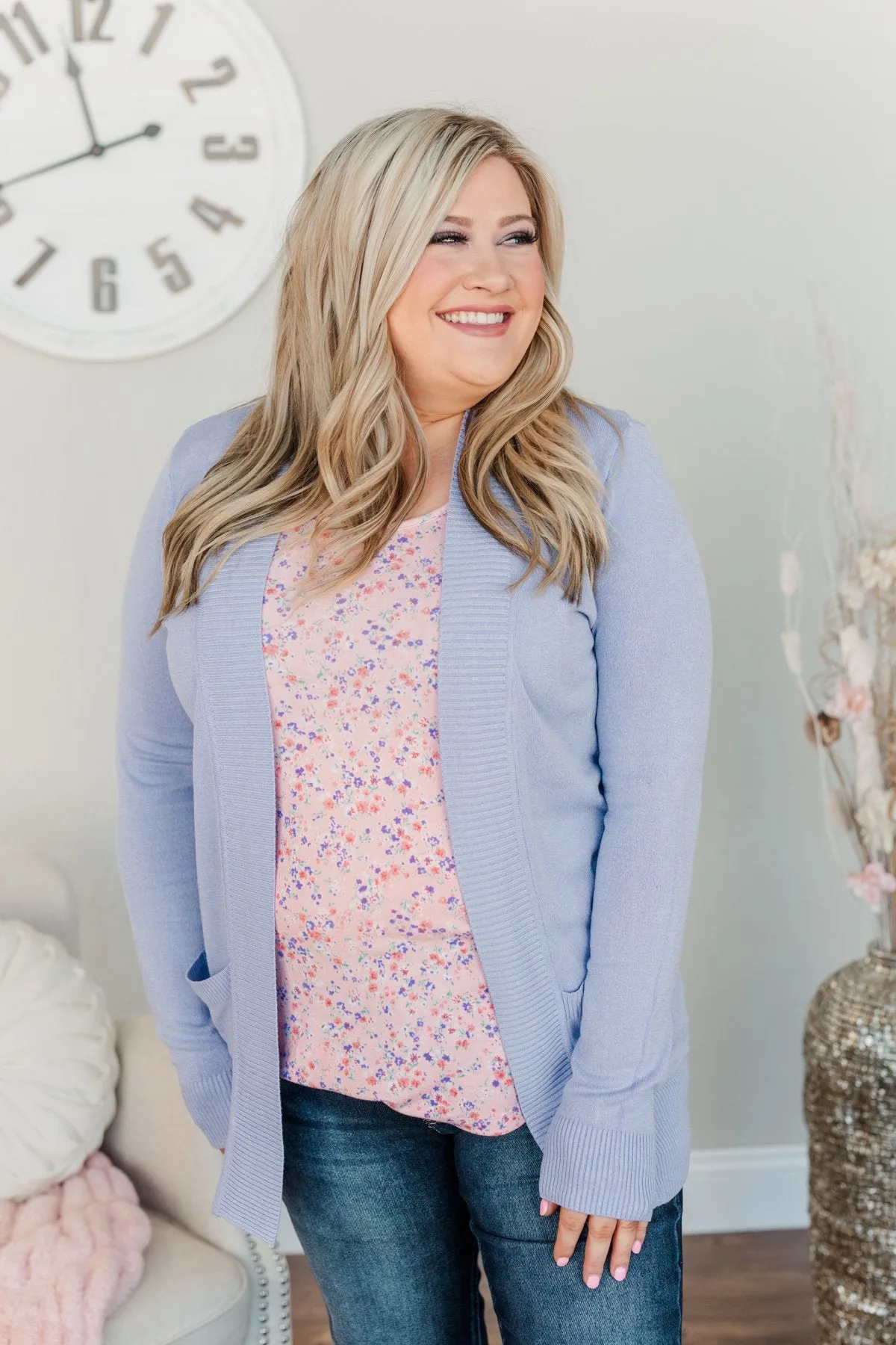 Light Weight Open Front Cardigan- Periwinkle