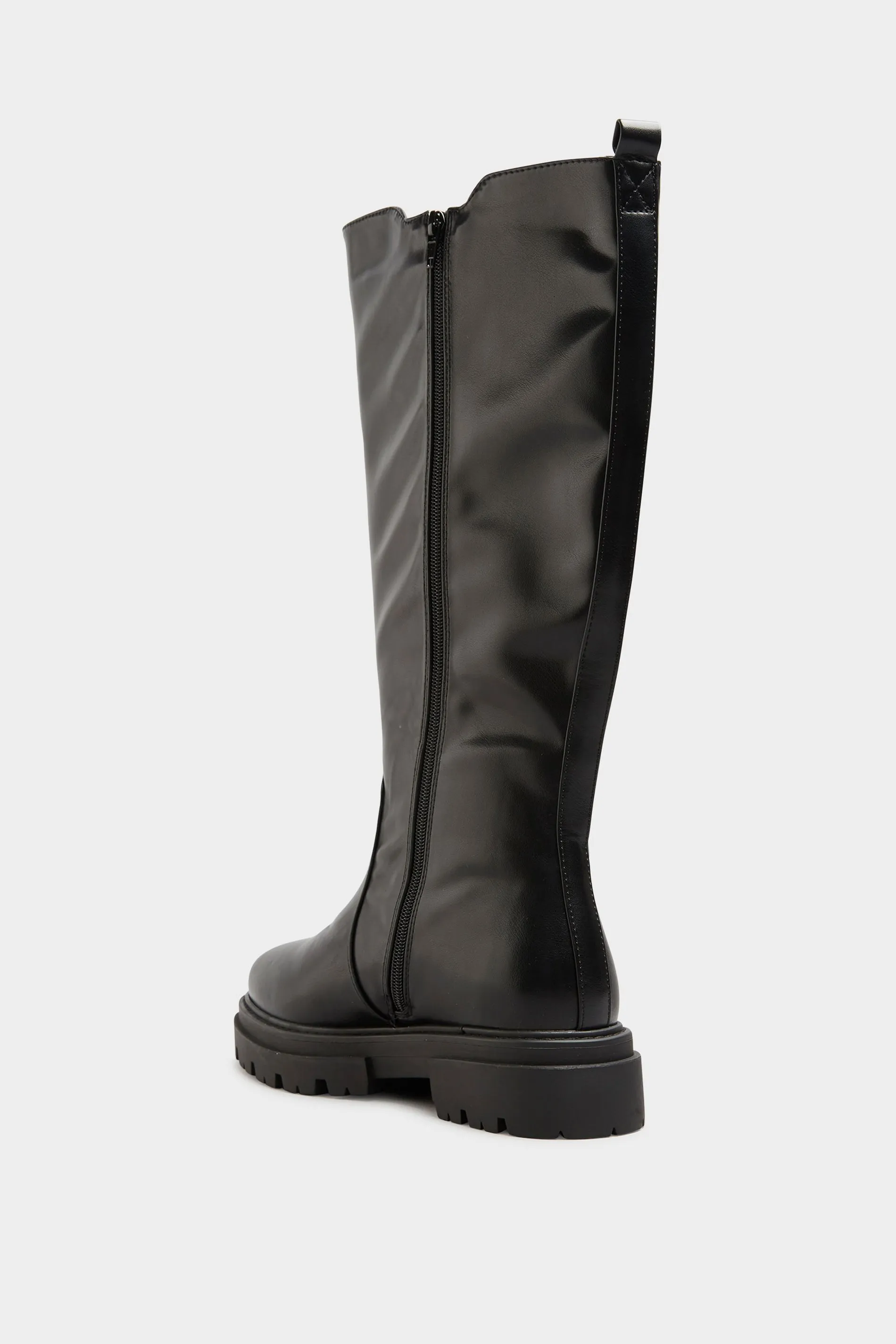 LIMITED COLLECTION Black Elasticated Knee High Cleated Boots In Wide E Fit & Extra Wide EEE Fit