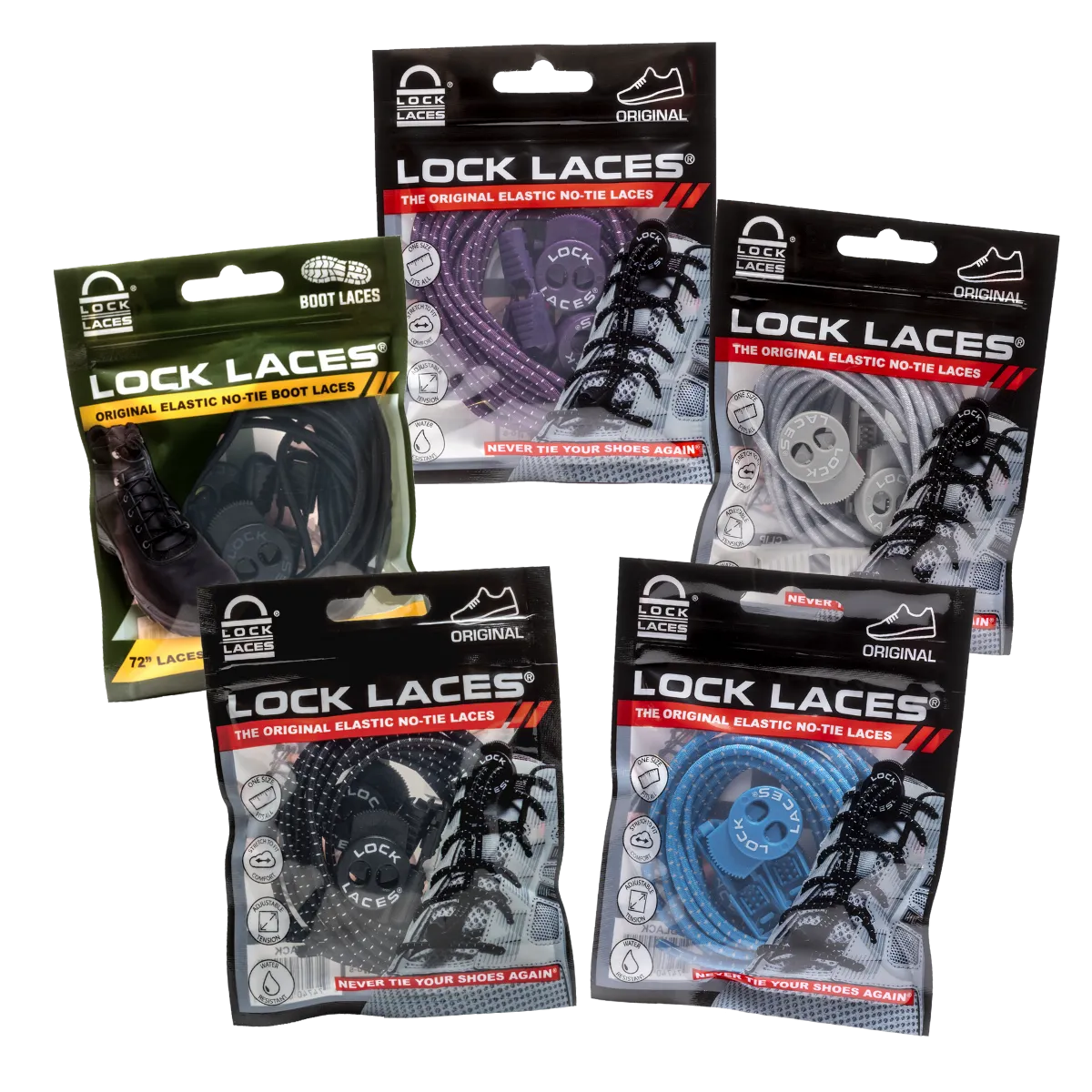 Lock Laces Pick Your Own 5-Pack No-Tie Shoelaces