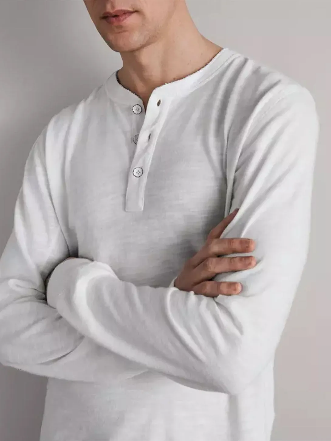 Long Sleeve Classic Henley - White