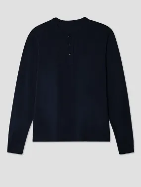 Long Sleeve Jersey Henley -  Navy