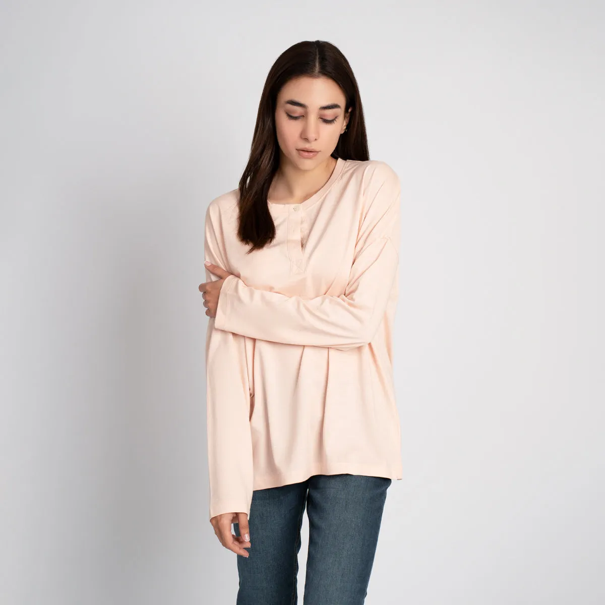 Long Sleeve Relaxed Henley Tee - HSSW1230007