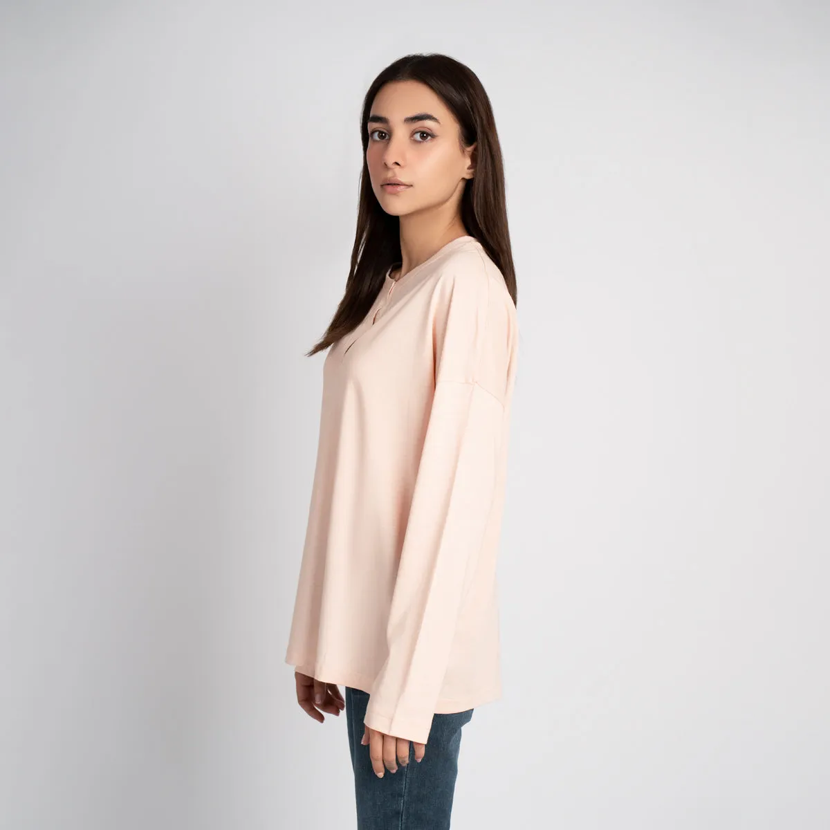 Long Sleeve Relaxed Henley Tee - HSSW1230007