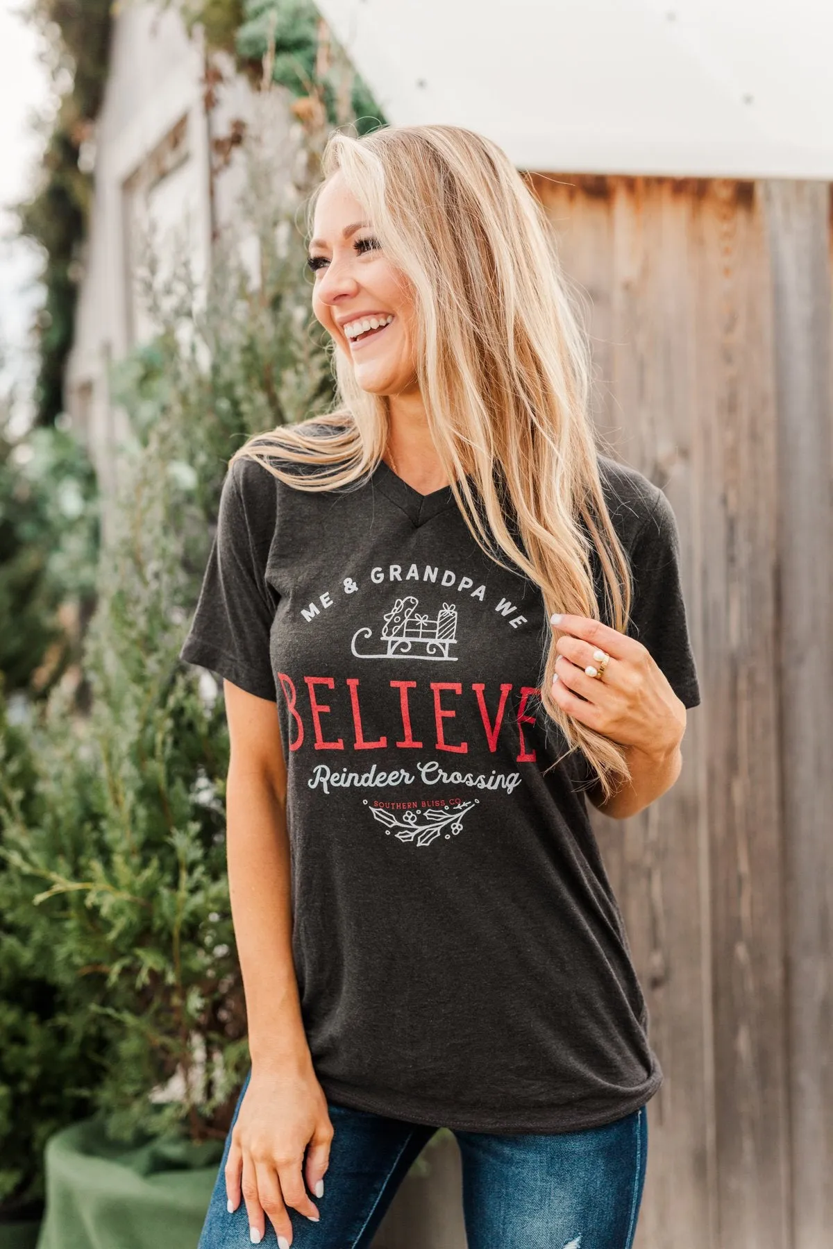 Me & Grandpa We Believe Graphic Tee- Charcoal