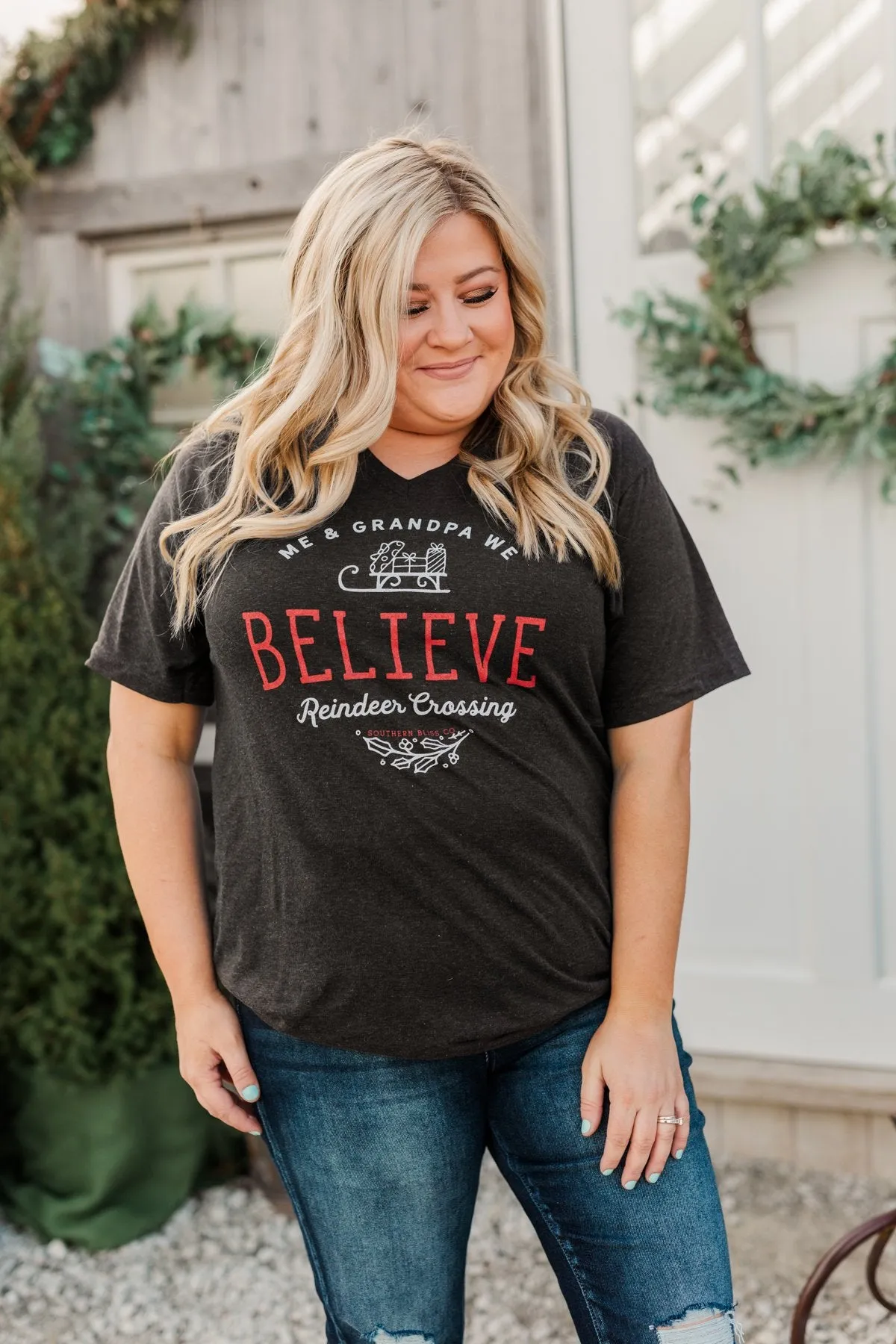 Me & Grandpa We Believe Graphic Tee- Charcoal