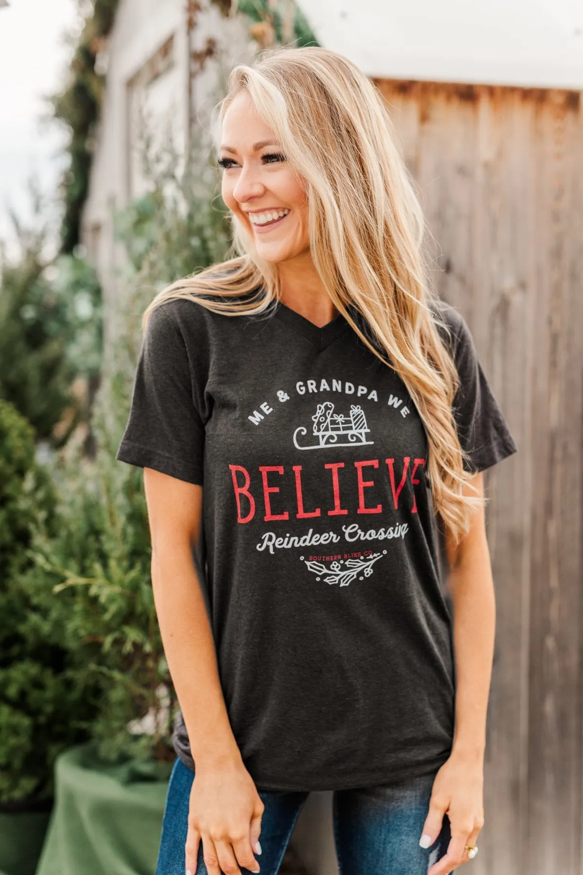 Me & Grandpa We Believe Graphic Tee- Charcoal