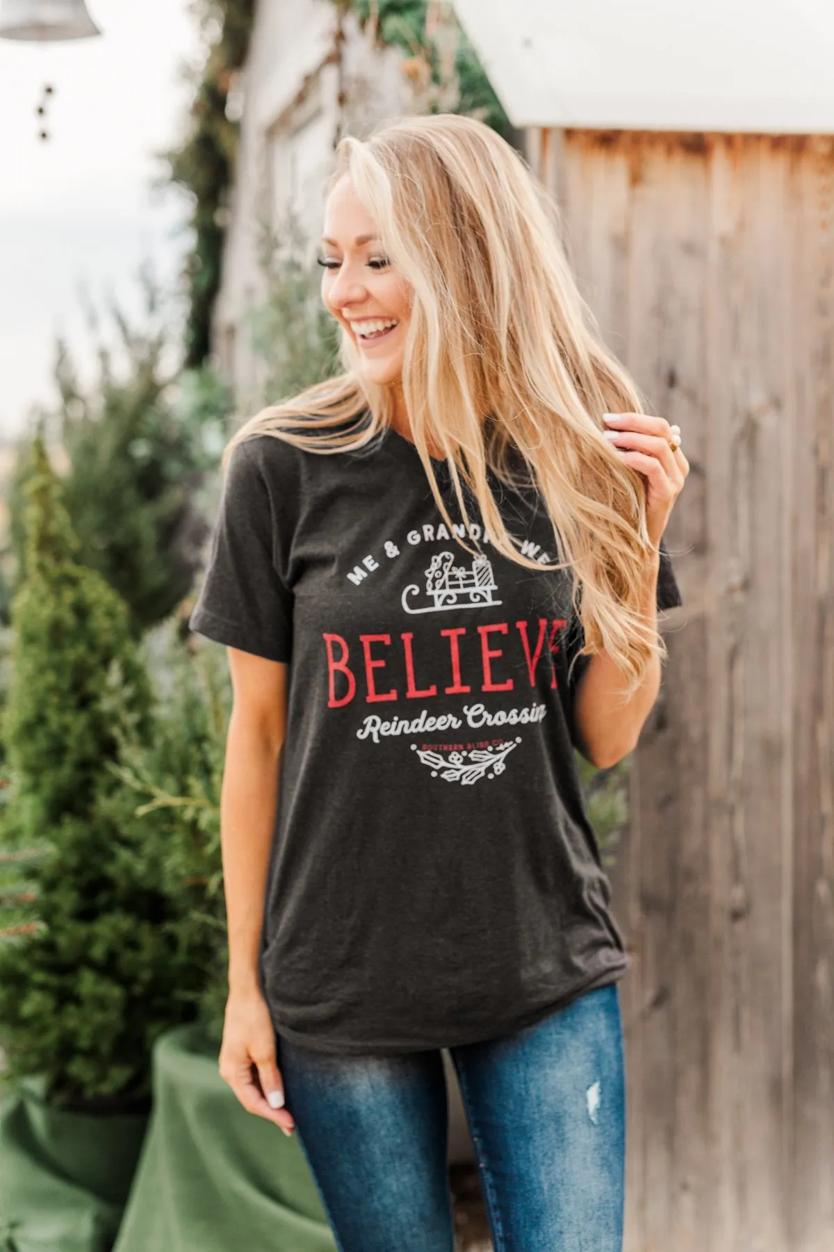 Me & Grandpa We Believe Graphic Tee- Charcoal