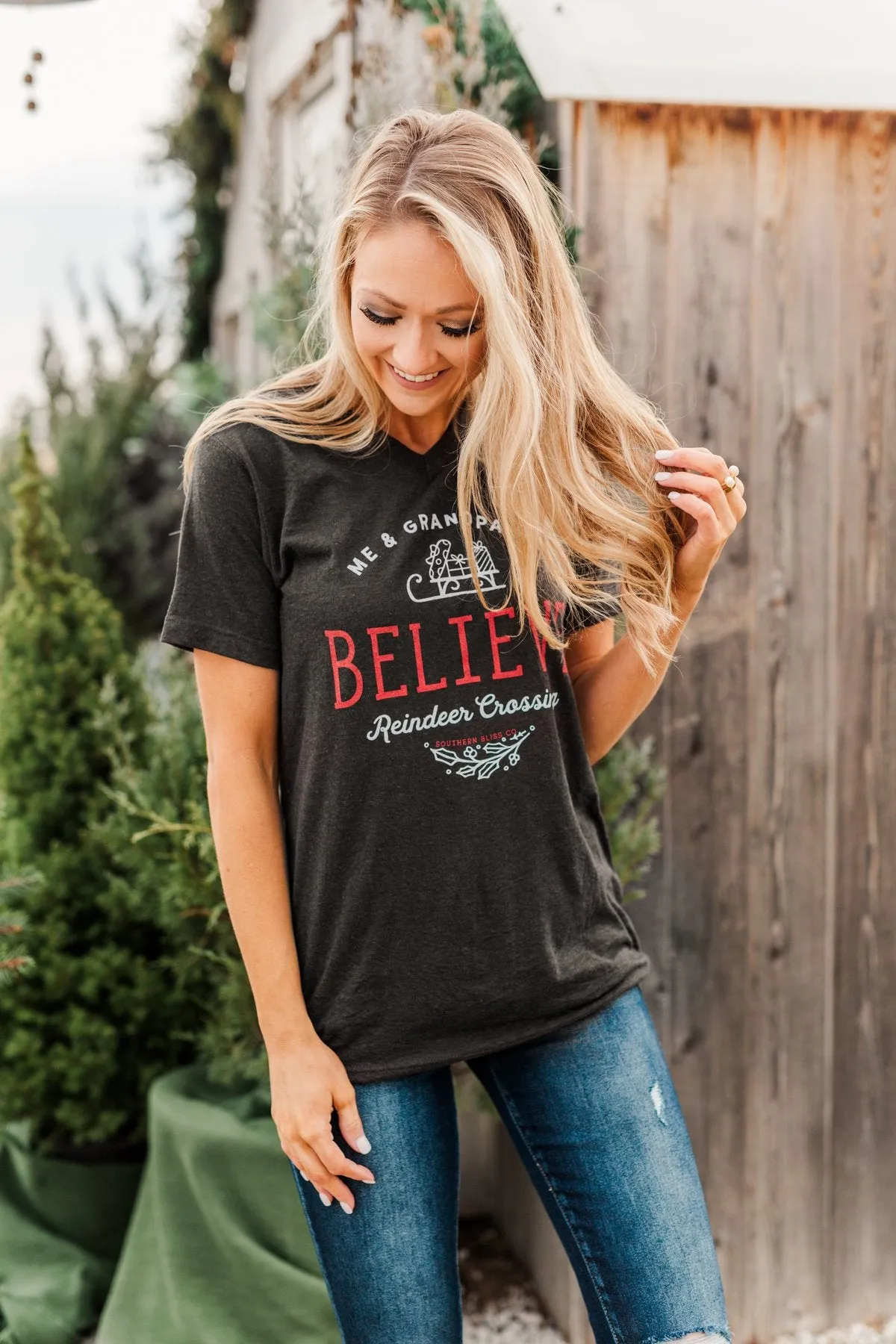 Me & Grandpa We Believe Graphic Tee- Charcoal