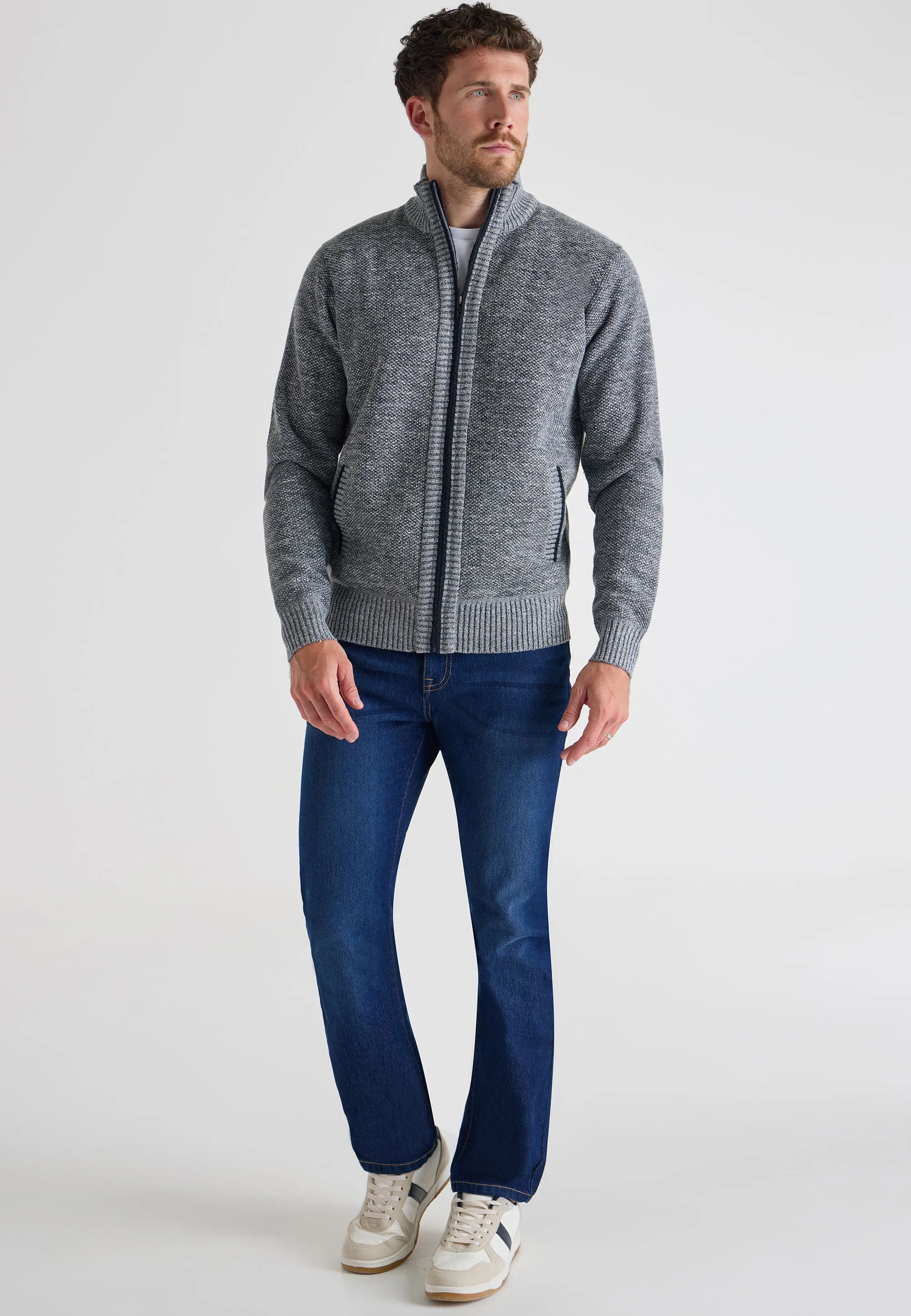 Mens Grey Sherpa Zip Through Cardigan