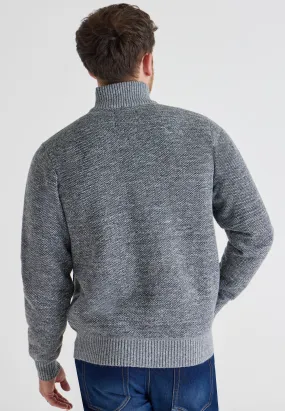 Mens Grey Sherpa Zip Through Cardigan