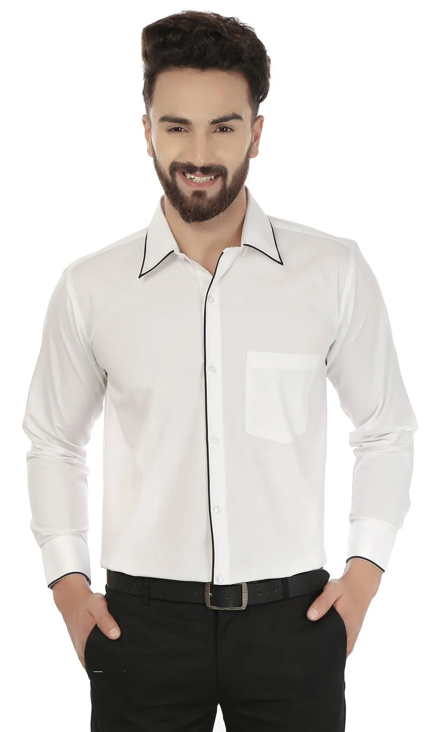 Men's Long Sleeve Cotton Button Down Dress Shirt (White)