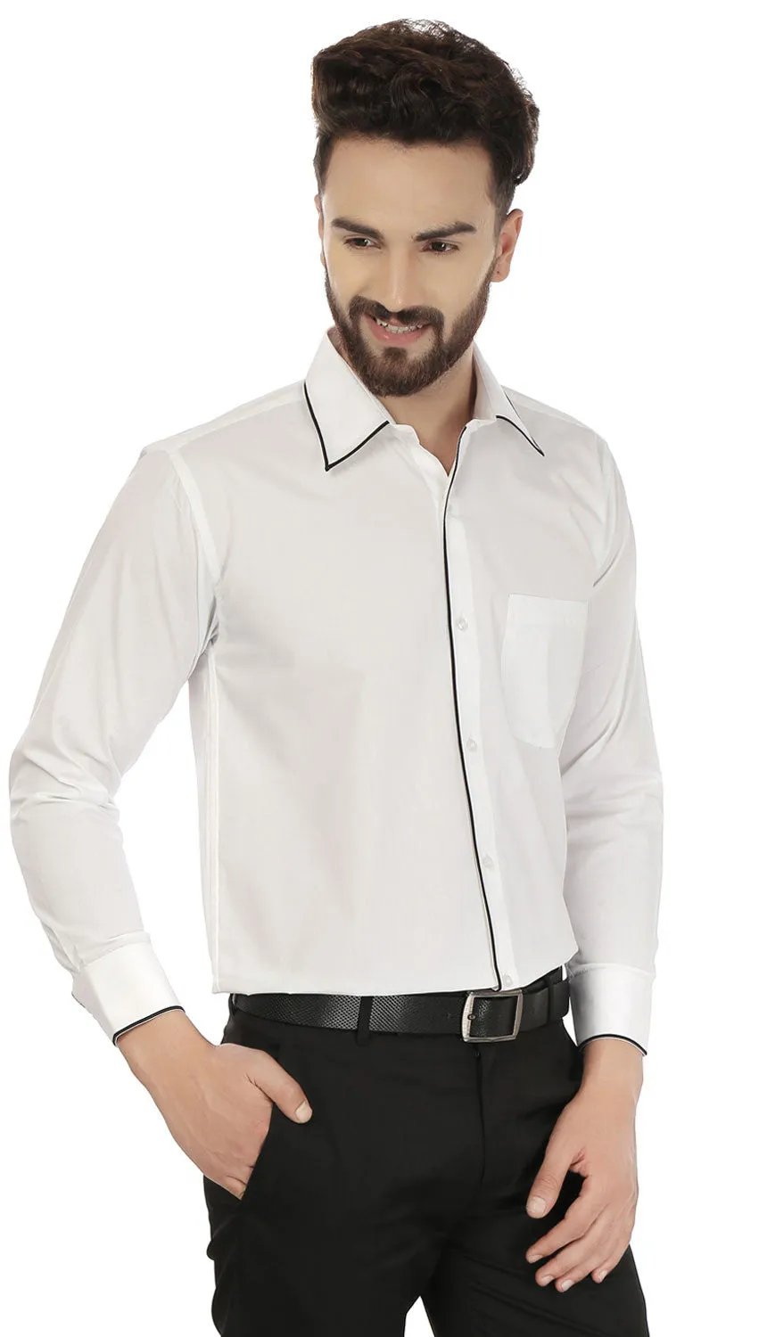 Men's Long Sleeve Cotton Button Down Dress Shirt (White)