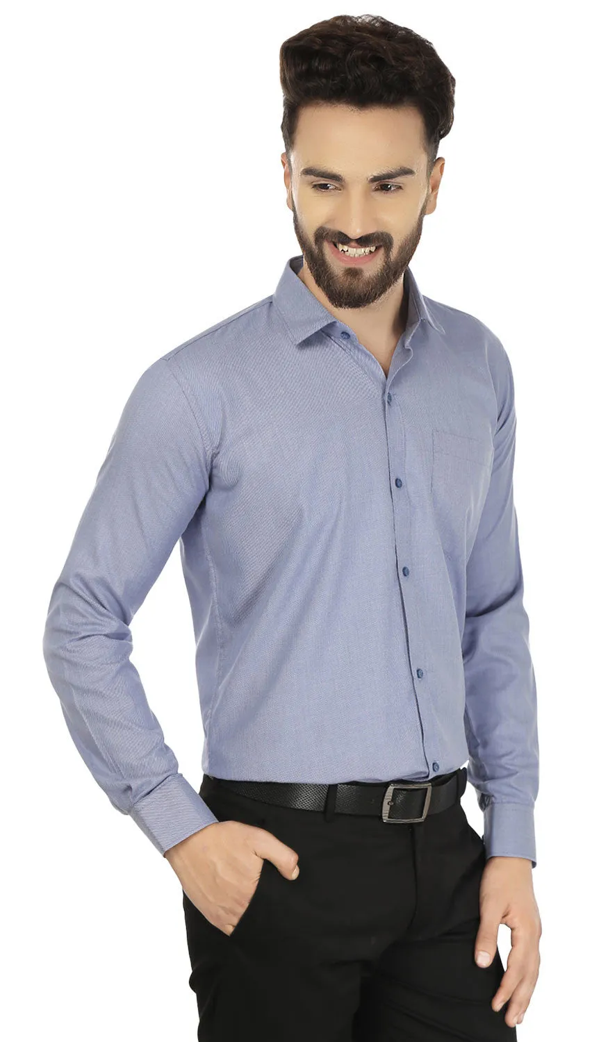 Men's Long Sleeve Cotton Dress Shirt Button Down (Blue)