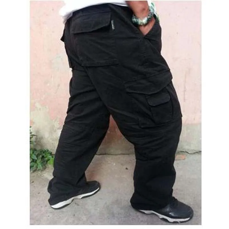 Men's Loose Mid Waist Full Length Fat Trouser Causal Long Cargo Pants