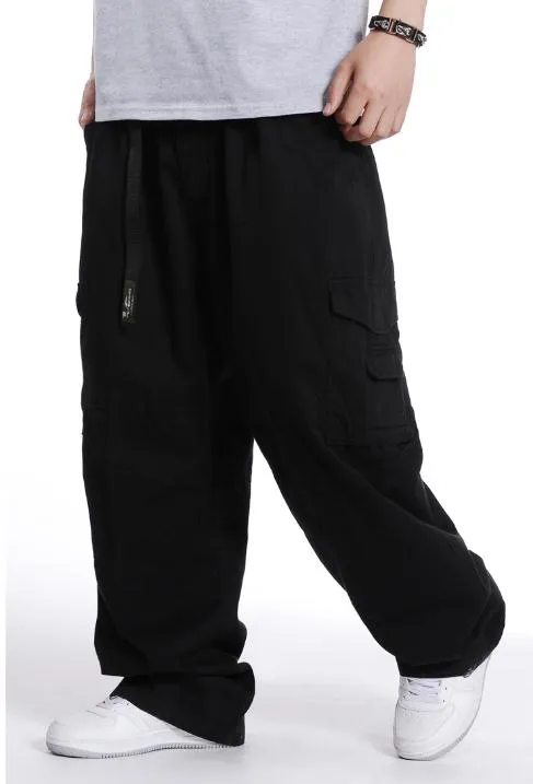 Men's Loose Mid Waist Full Length Fat Trouser Causal Long Cargo Pants