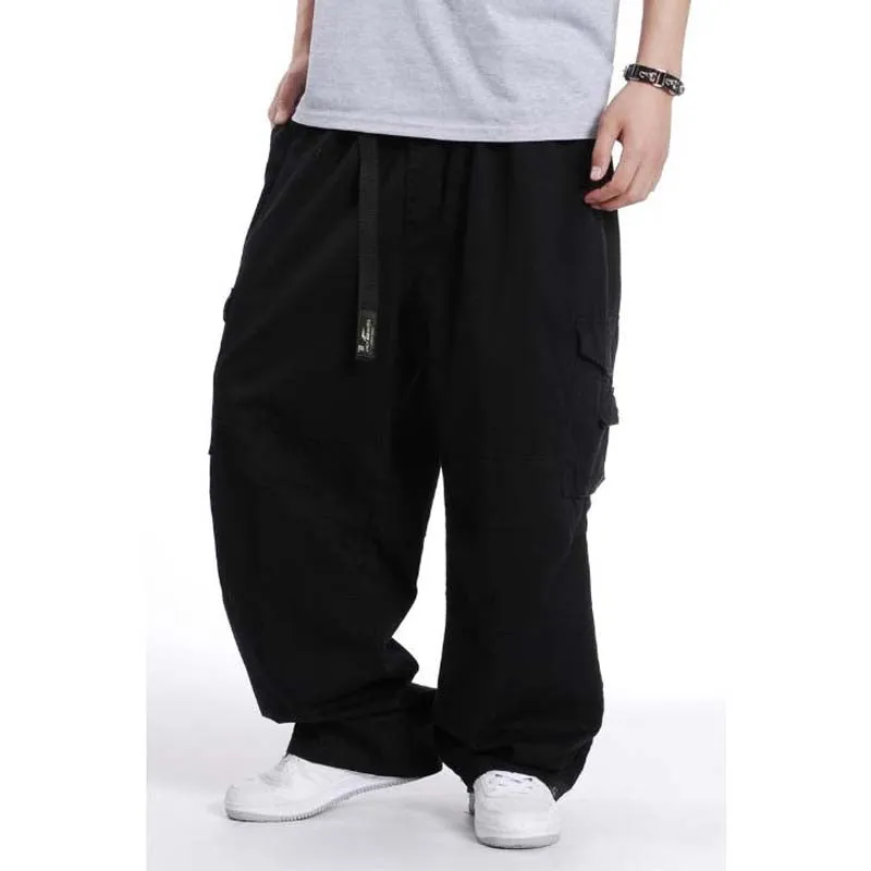 Men's Loose Mid Waist Full Length Fat Trouser Causal Long Cargo Pants