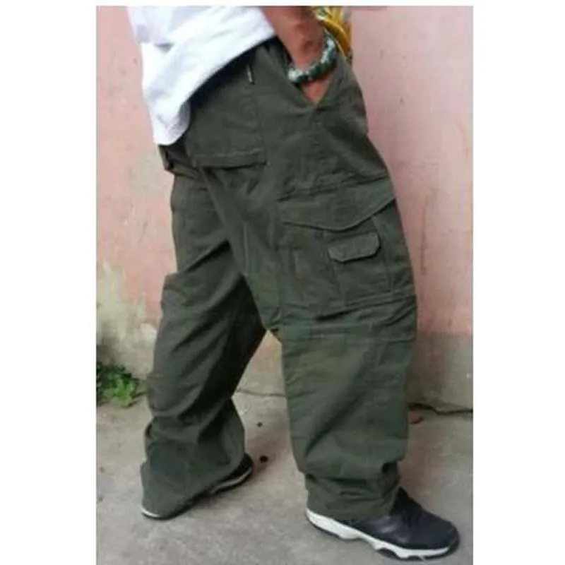 Men's Loose Mid Waist Full Length Fat Trouser Causal Long Cargo Pants