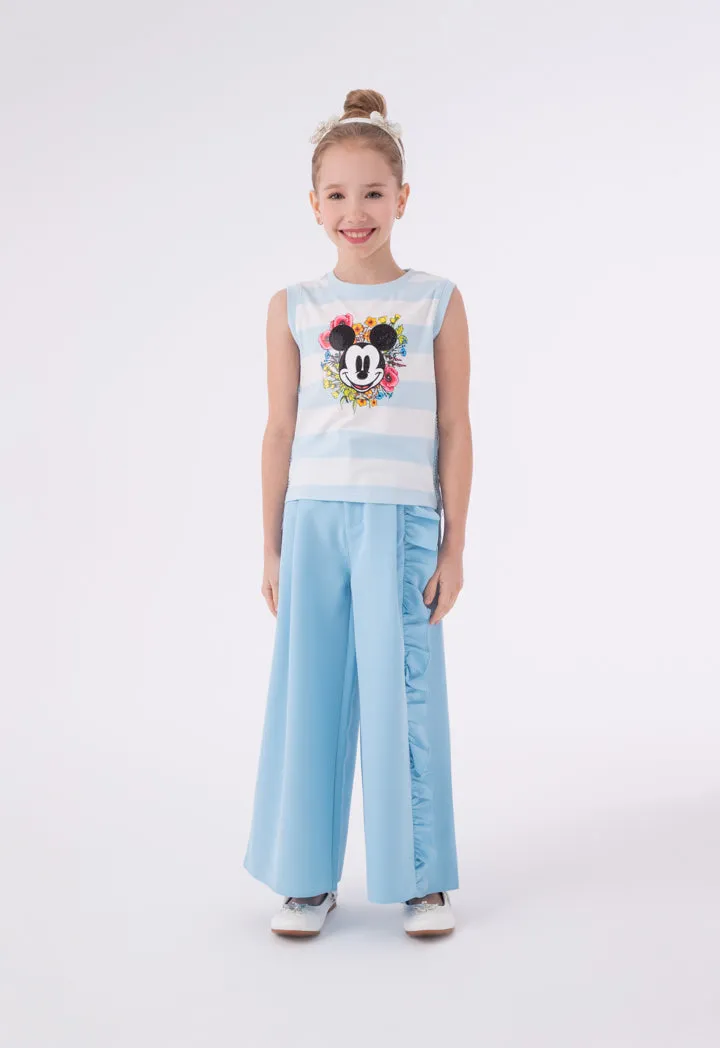 Mickey Mouse One Side Ruffle Trim Wide Leg Pants