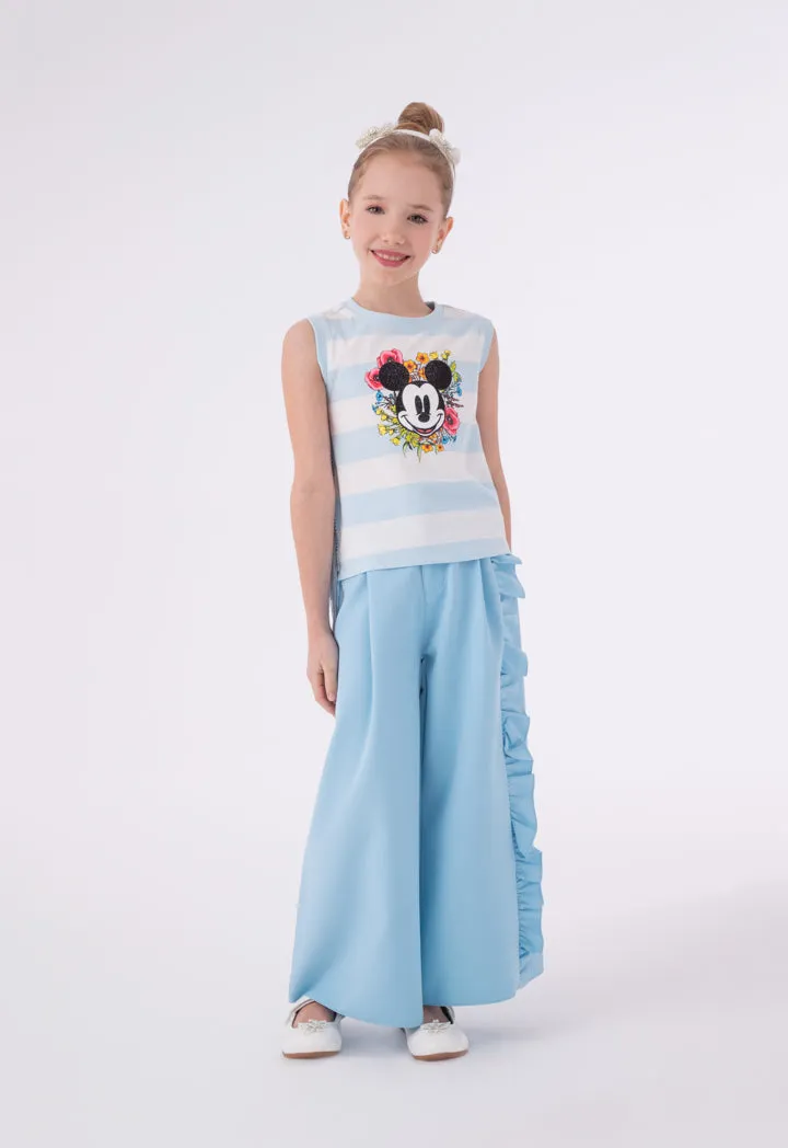 Mickey Mouse One Side Ruffle Trim Wide Leg Pants