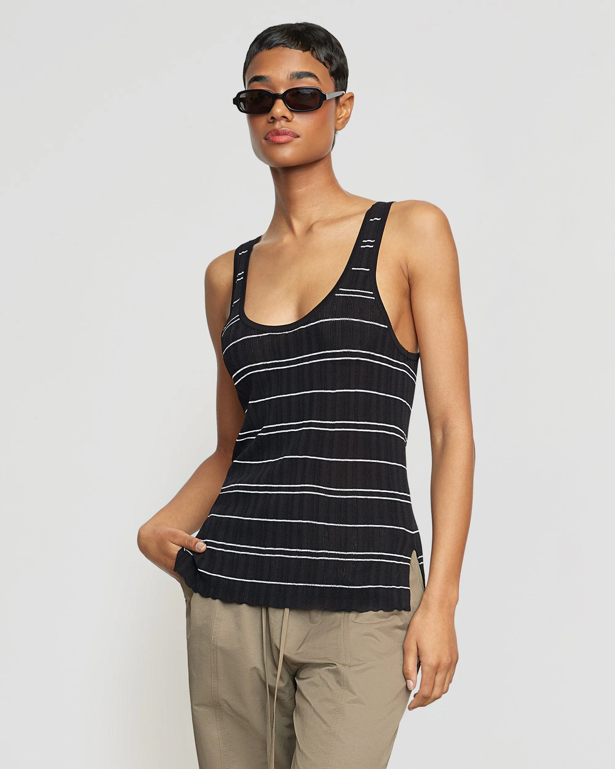 Mijal Striped Sweater Tank | Black x White